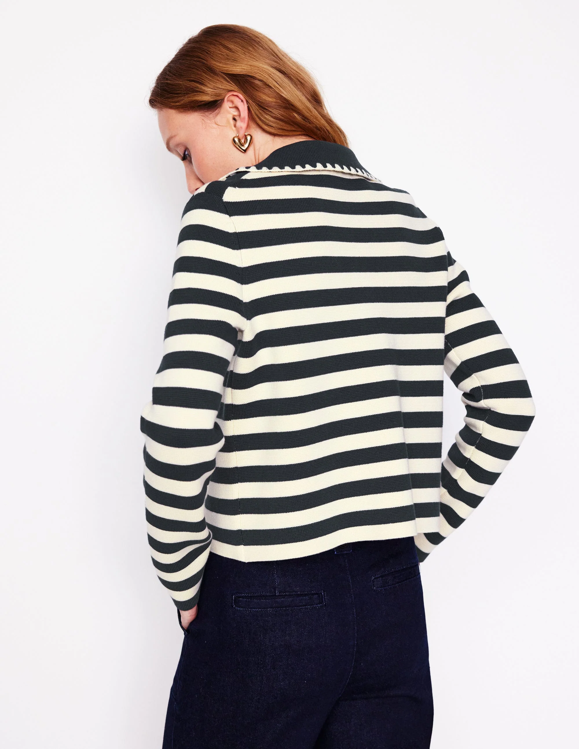 Holly Collared Knitted Jacket-Navy/ Ivory - Image 3