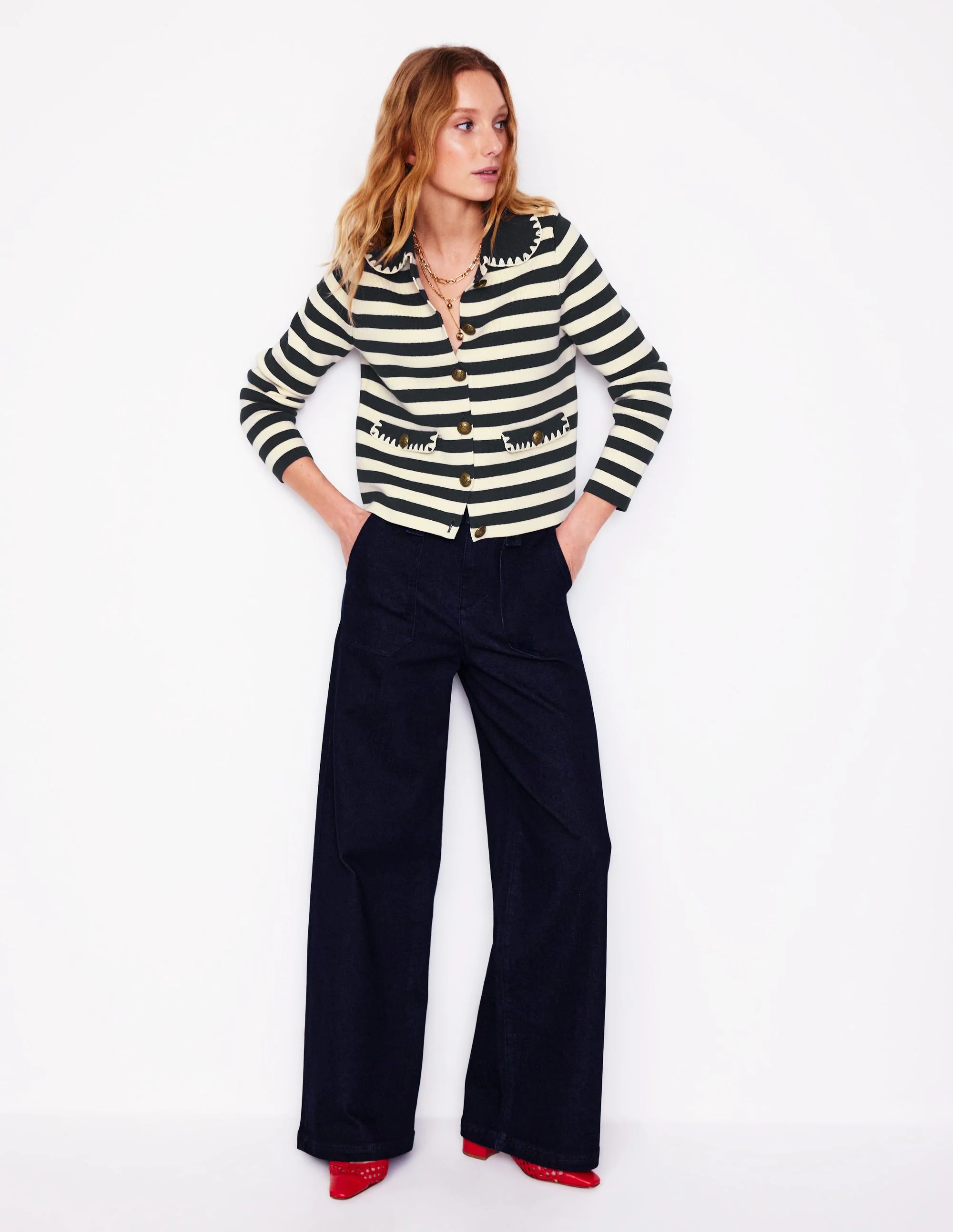 Holly Collared Knitted Jacket-Navy/ Ivory - Image 4