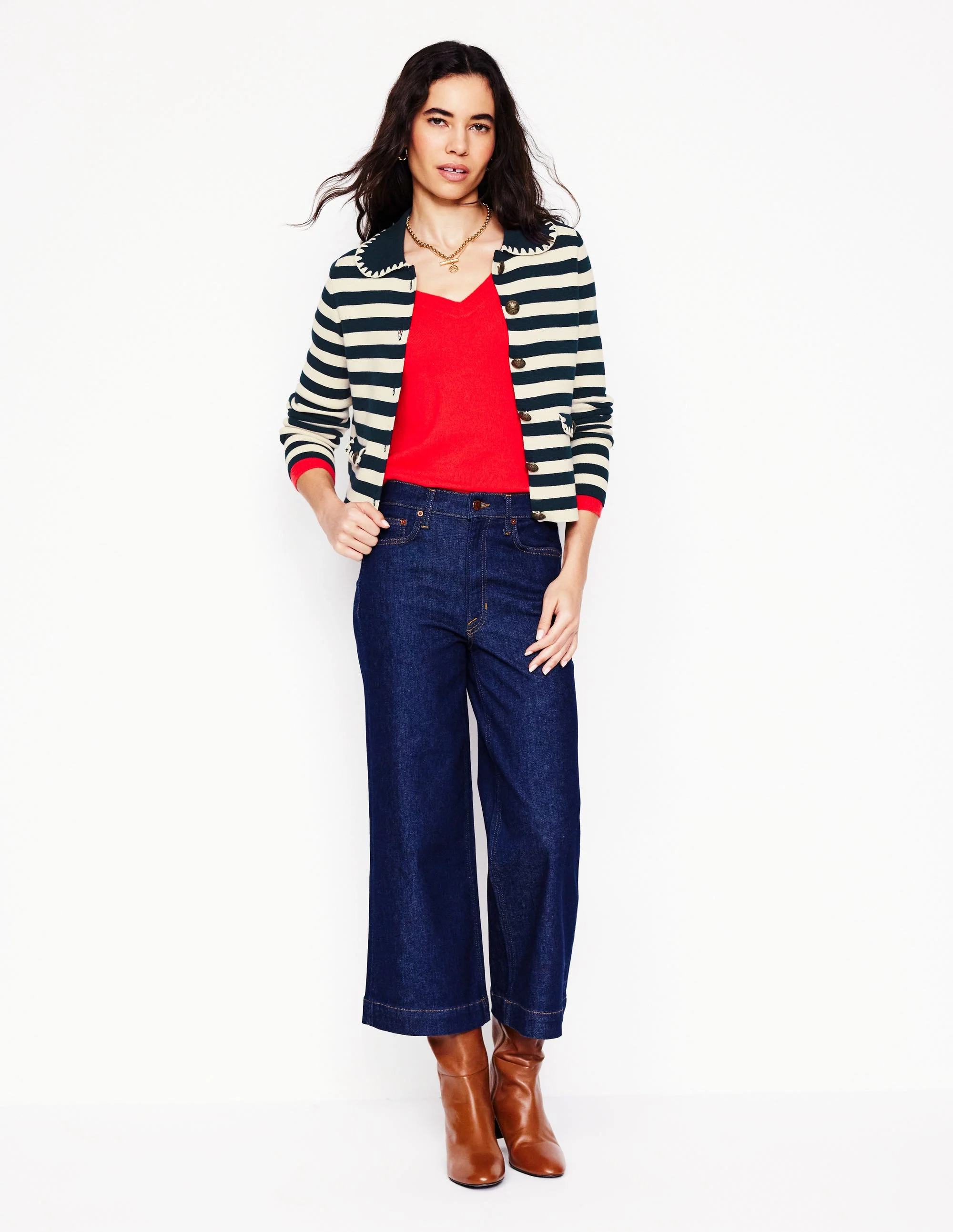 Holly Collared Knitted Jacket-Navy/ Ivory - Image 5