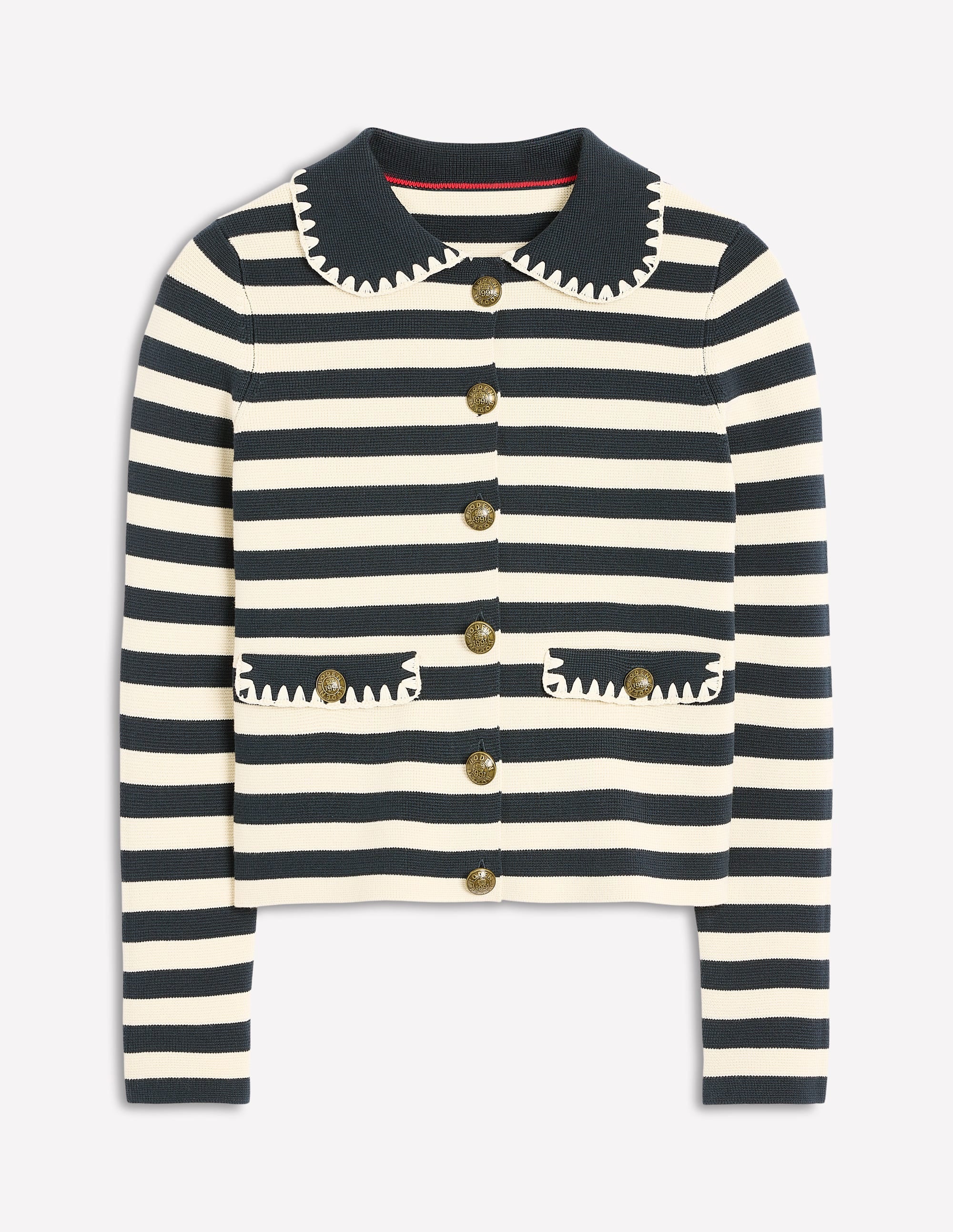 Holly Collared Knitted Jacket-Navy/ Ivory - Image 6