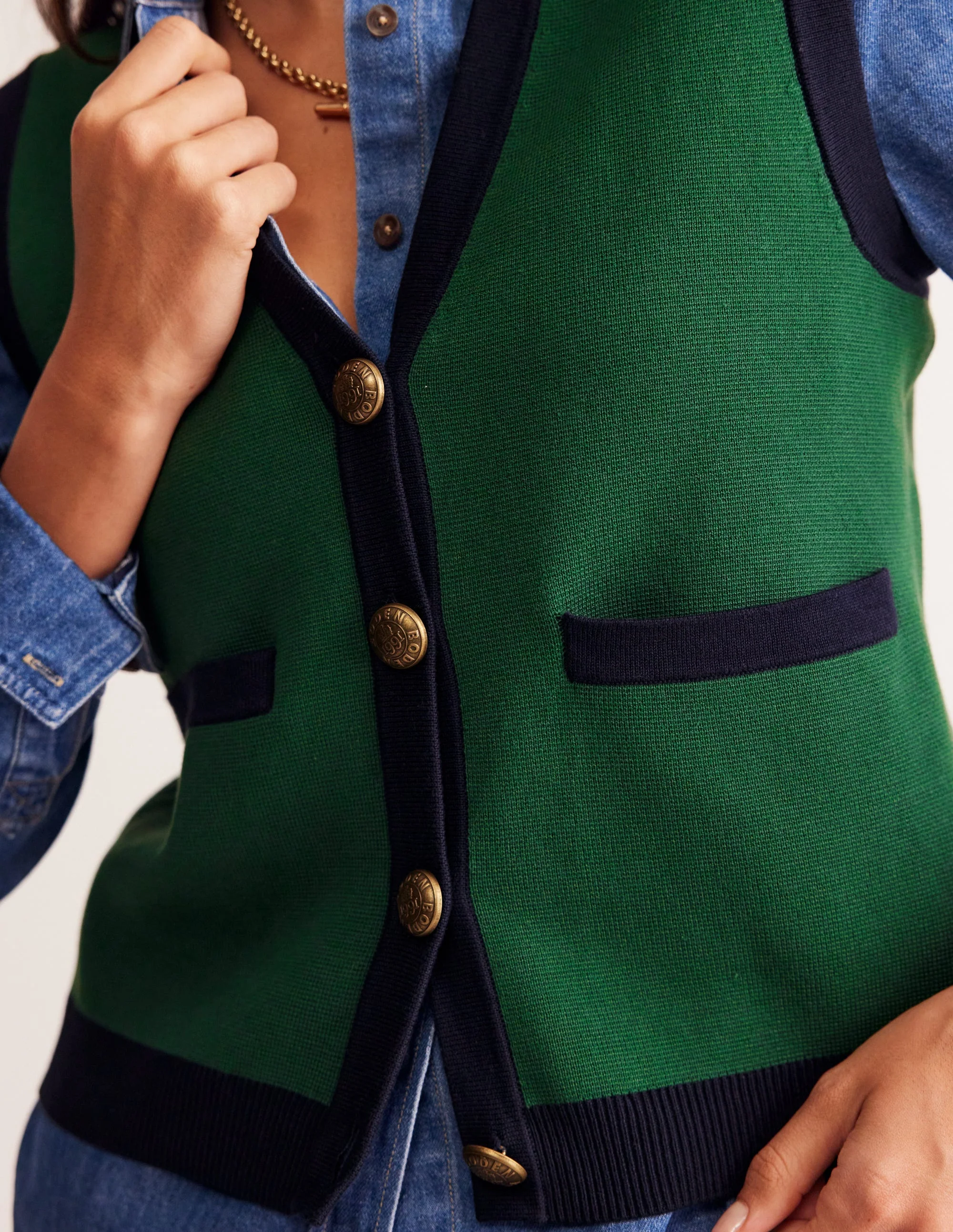 Holly Knitted Waistcoat-Eden Green - Image 3