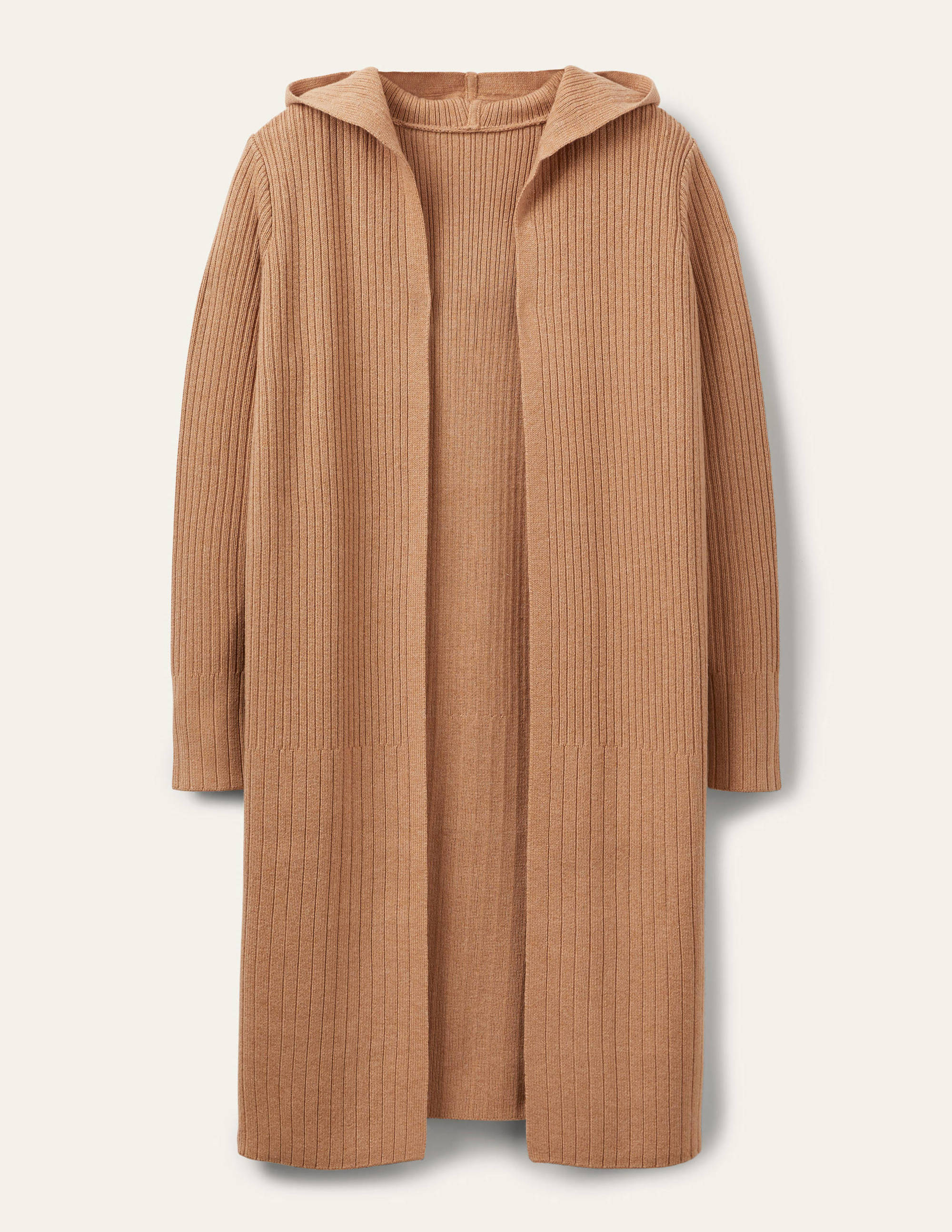 Hooded Relaxed Cardigan-Camel Melange - Image 6
