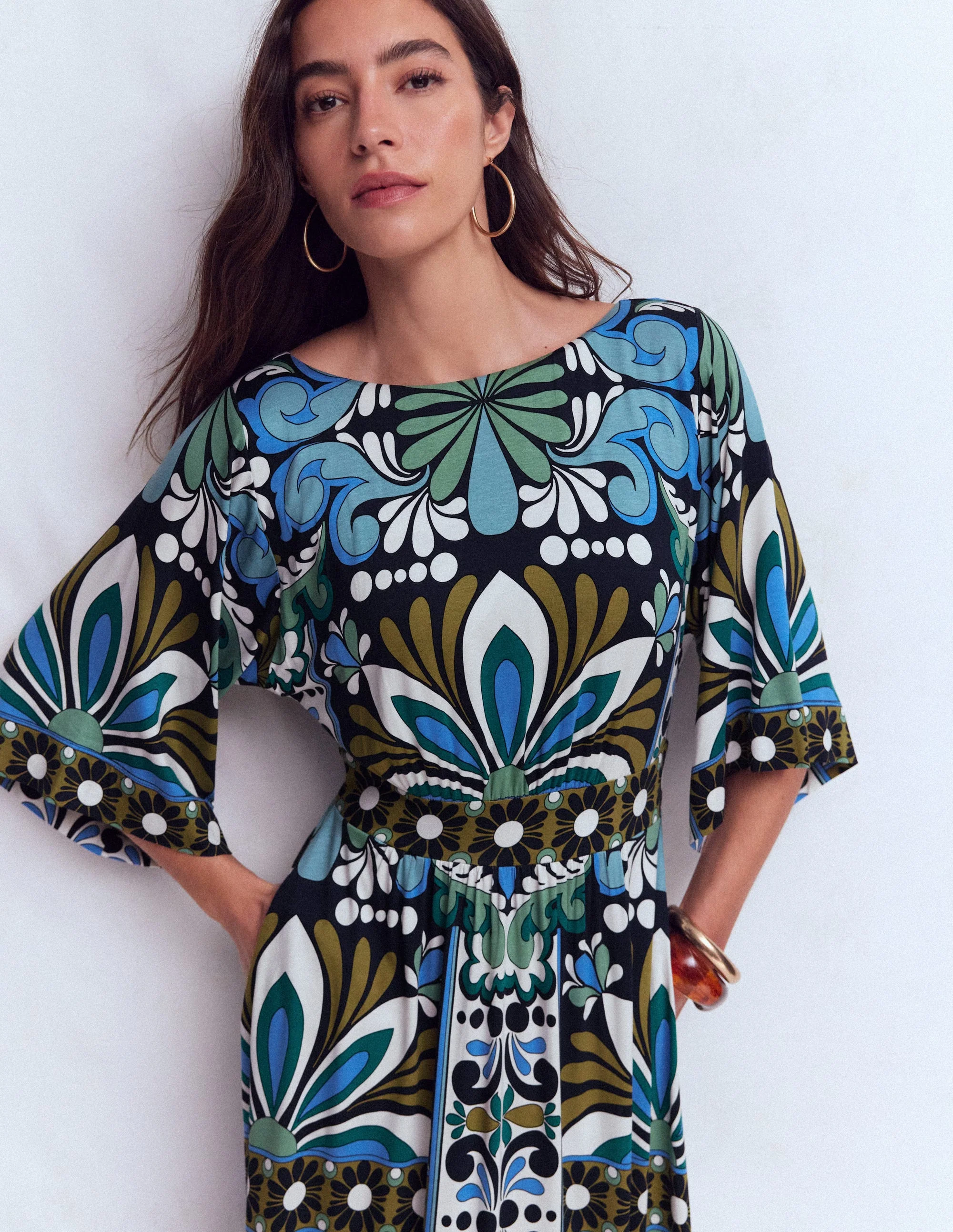 Imelda Kimono Jersey Dress-Navy, Bloom Tapestry - Image 5