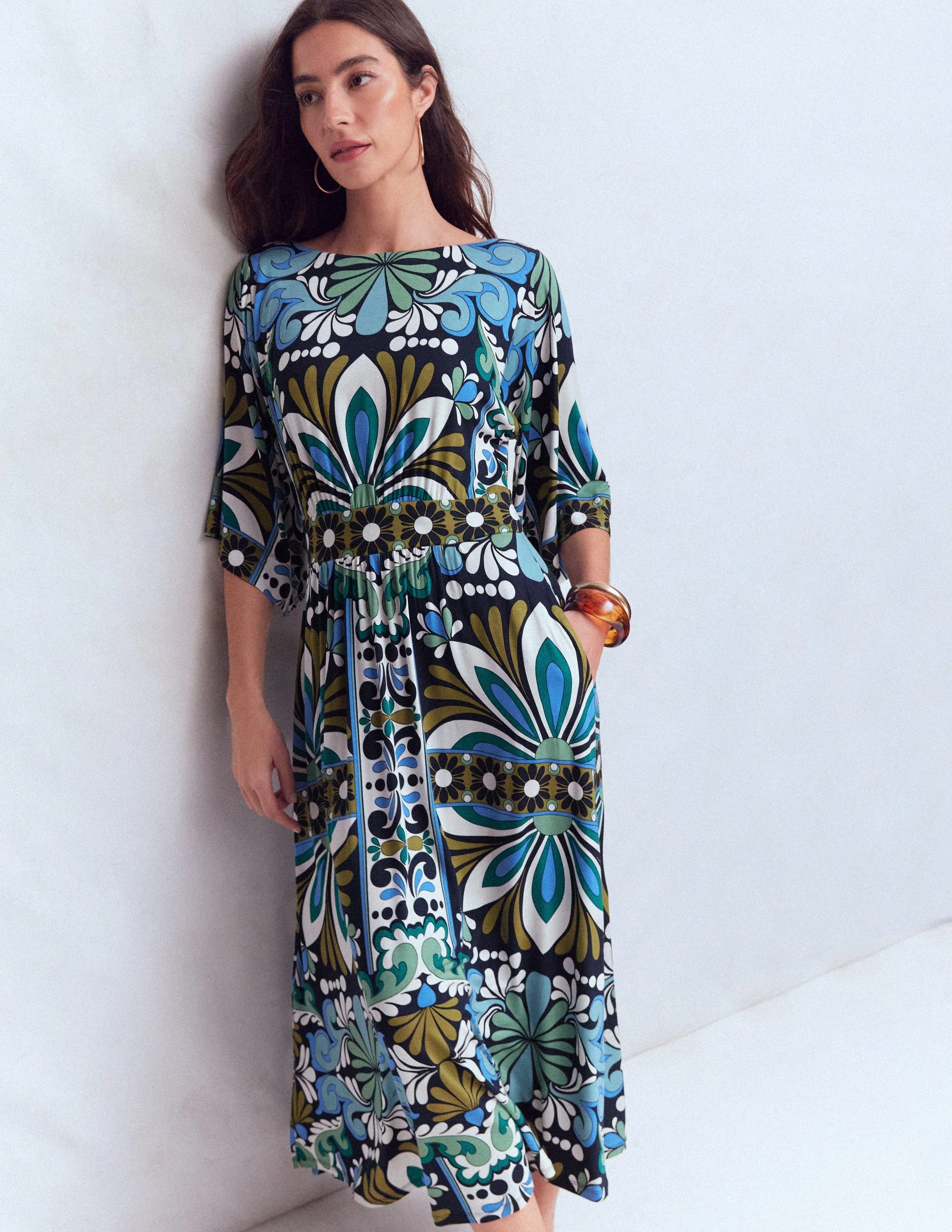Imelda Kimono Jersey Dress-Navy, Bloom Tapestry - Image 6