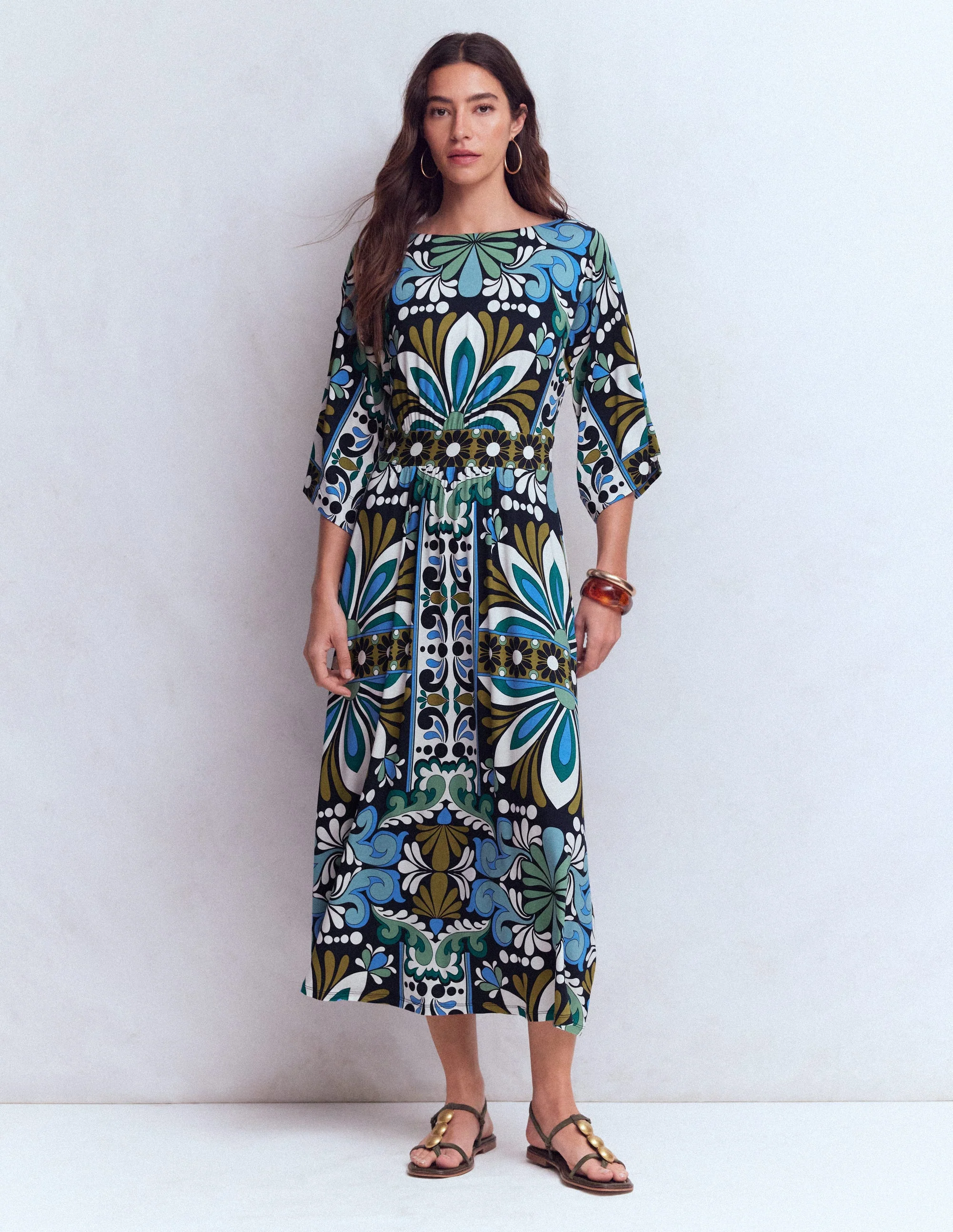 Imelda Kimono Jersey Dress-Navy, Bloom Tapestry - Image 7