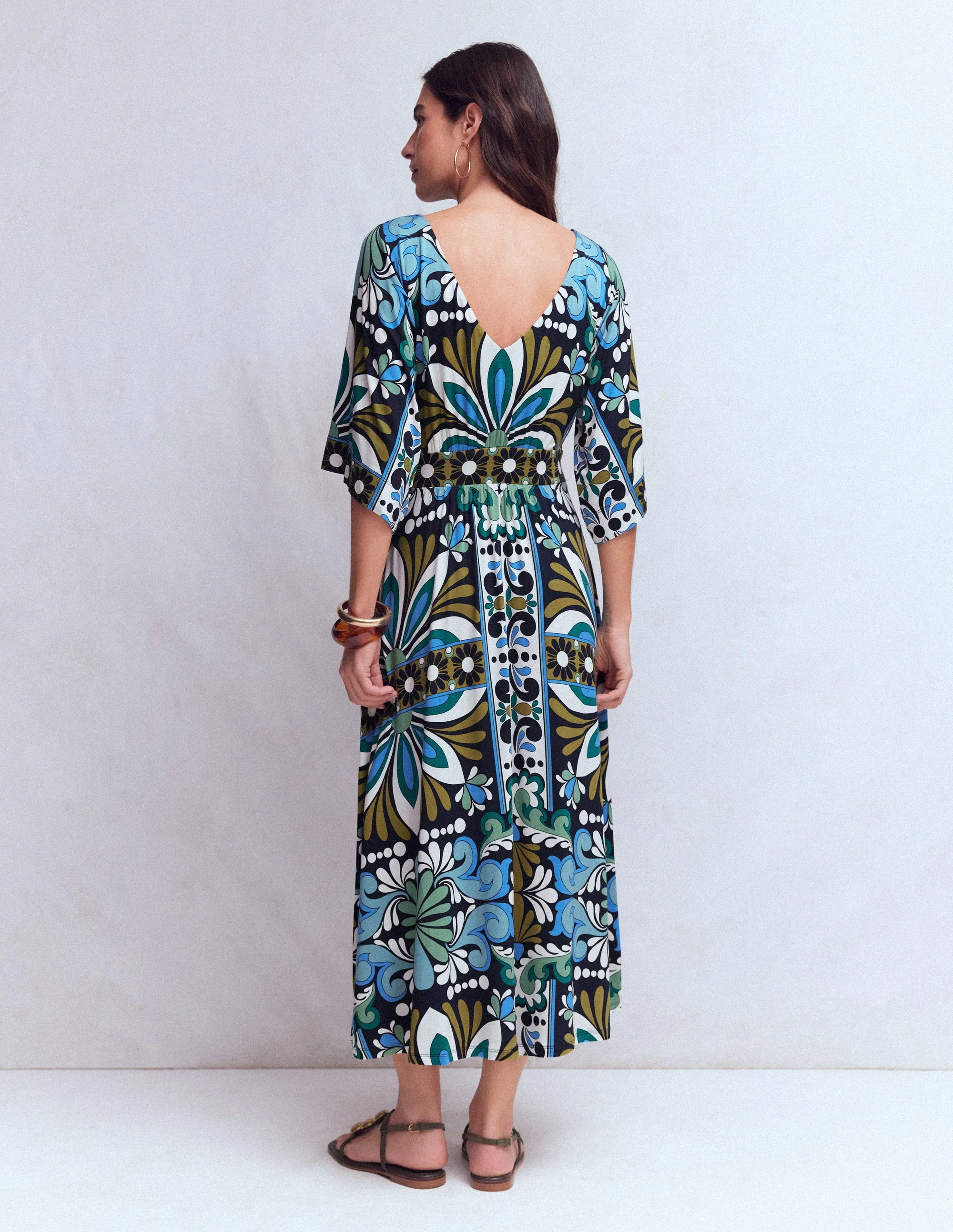 Imelda Kimono Jersey Dress-Navy, Bloom Tapestry - Image 8