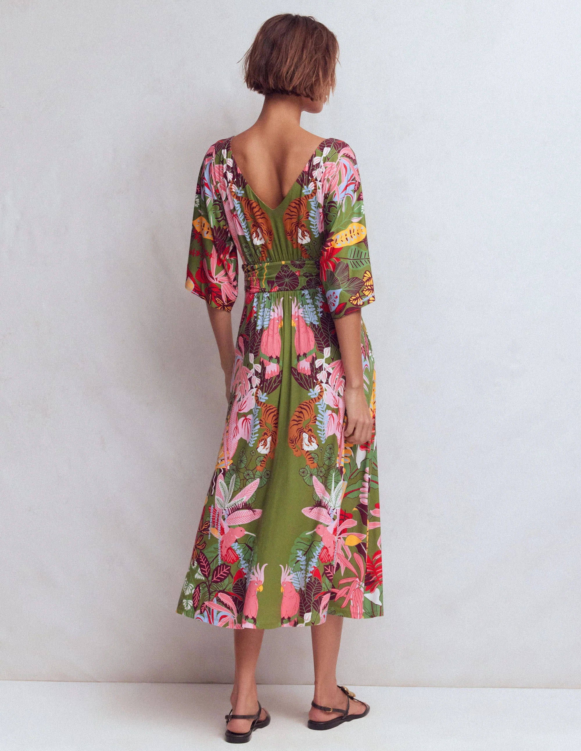 Imelda Kimono Jersey Dress-Olive, Tropical Safari - Image 4