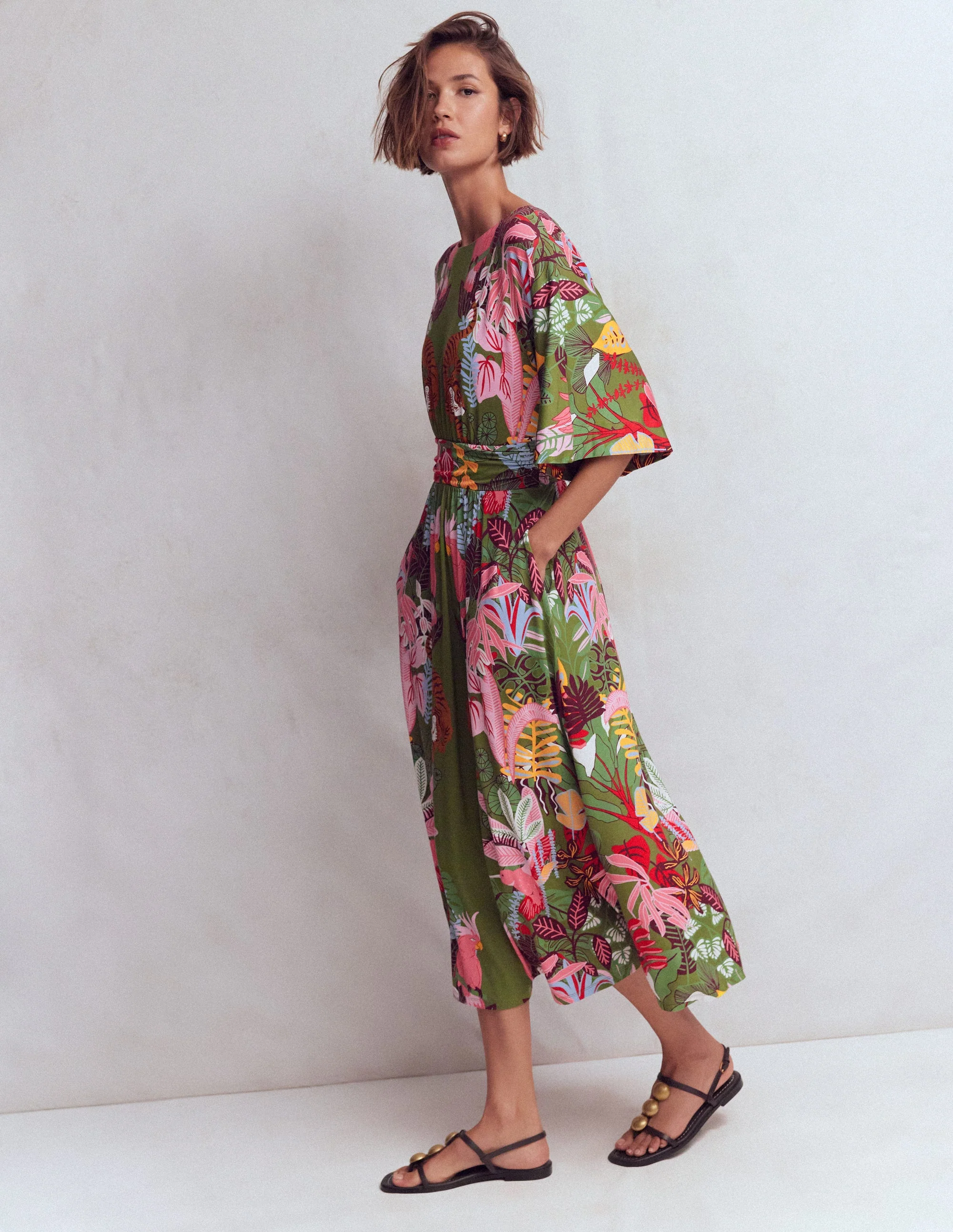 Imelda Kimono Jersey Dress-Olive, Tropical Safari - Image 5