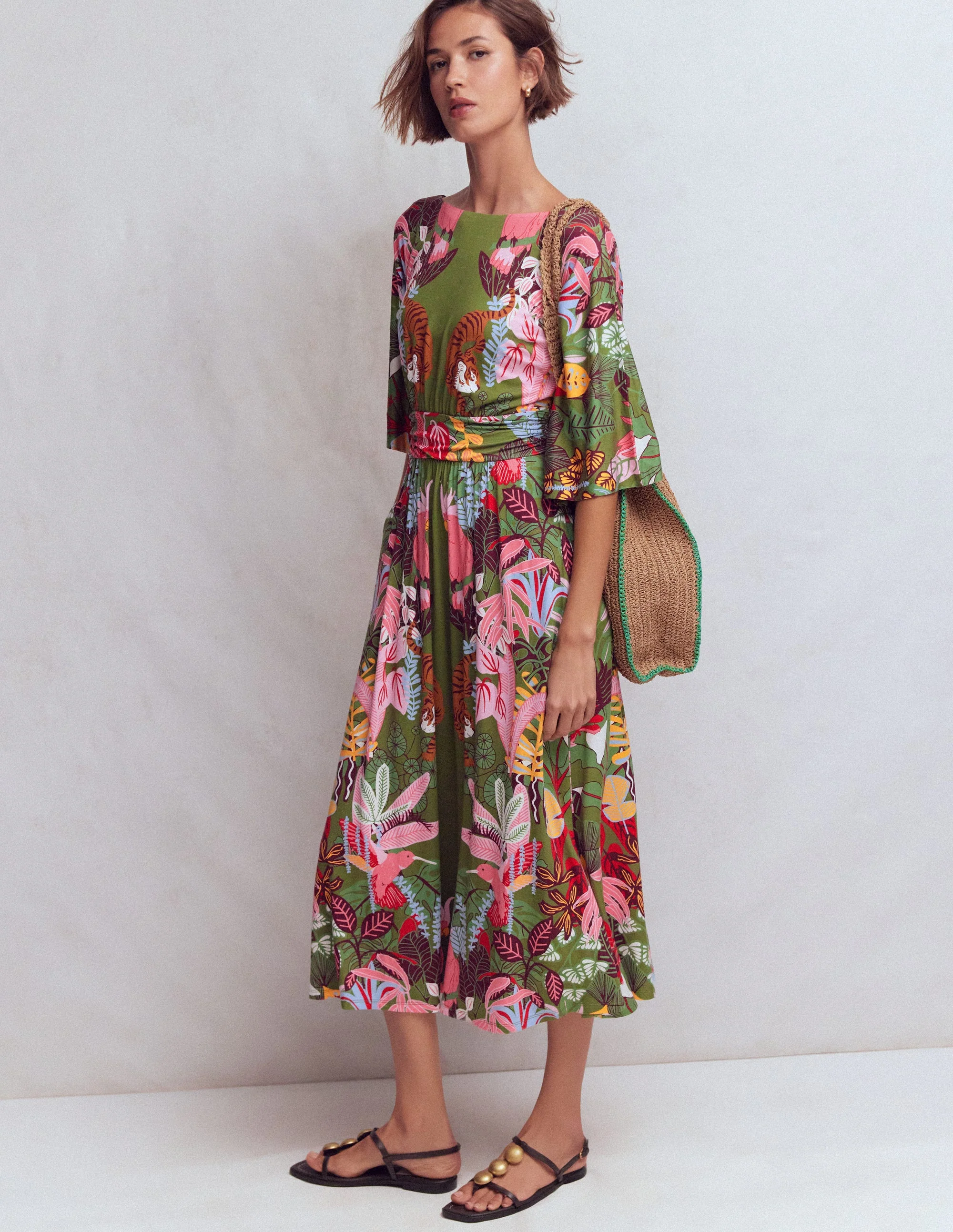 Imelda Kimono Jersey Dress-Olive, Tropical Safari - Image 6
