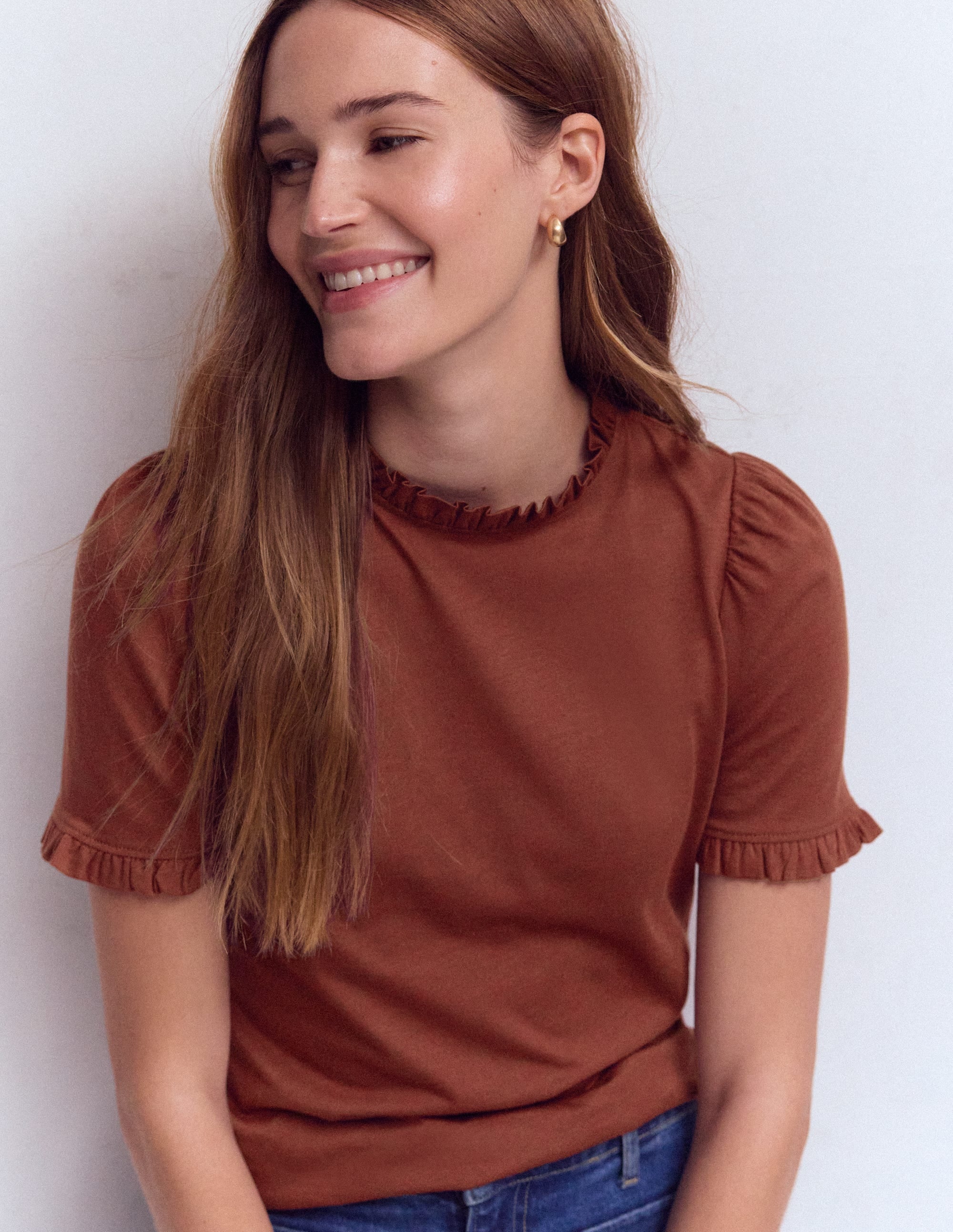 Imi Supersoft Frill T-shirt-Roasted Brown