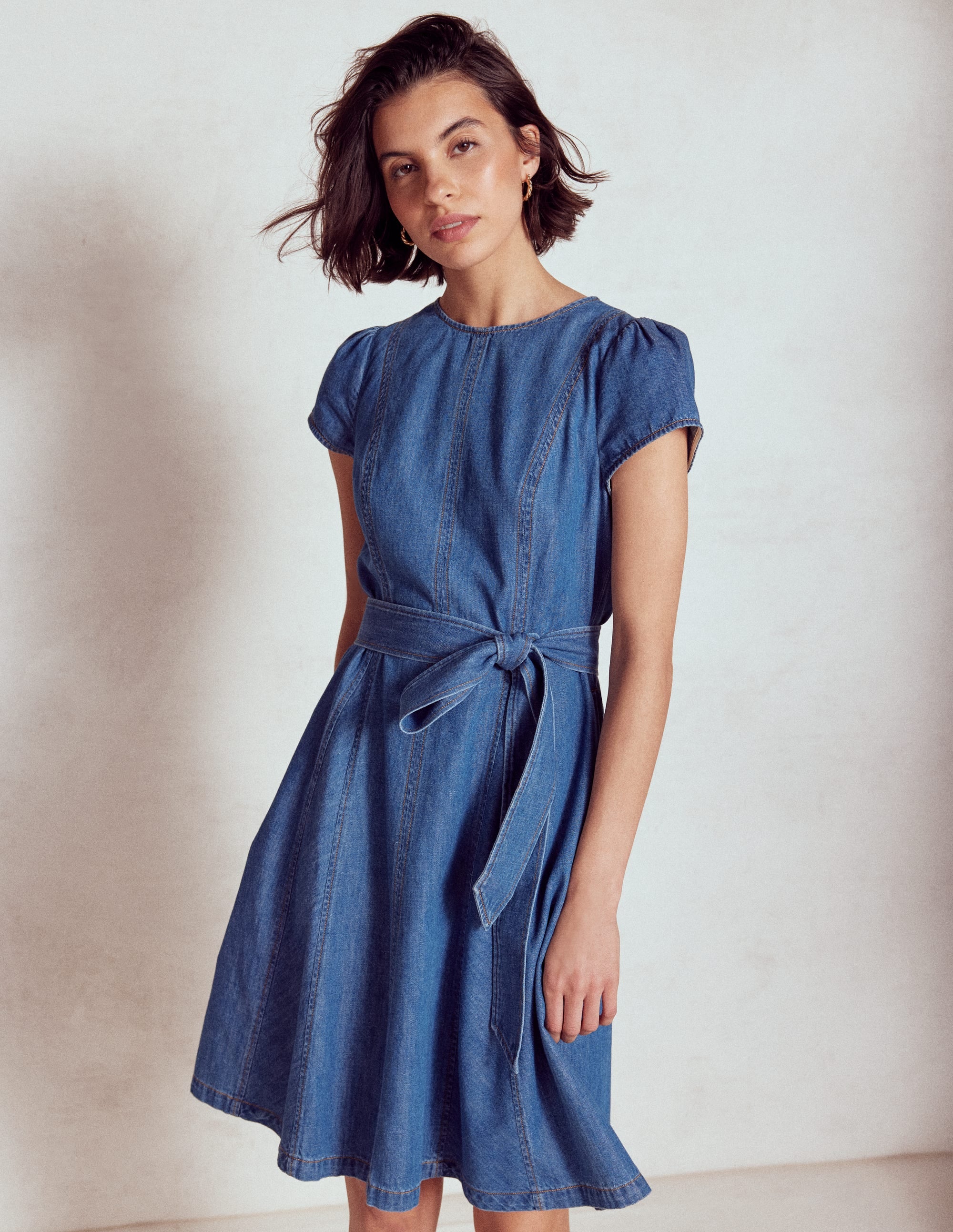 Imo Denim Godet Short Dress-Mid Vintage Denim