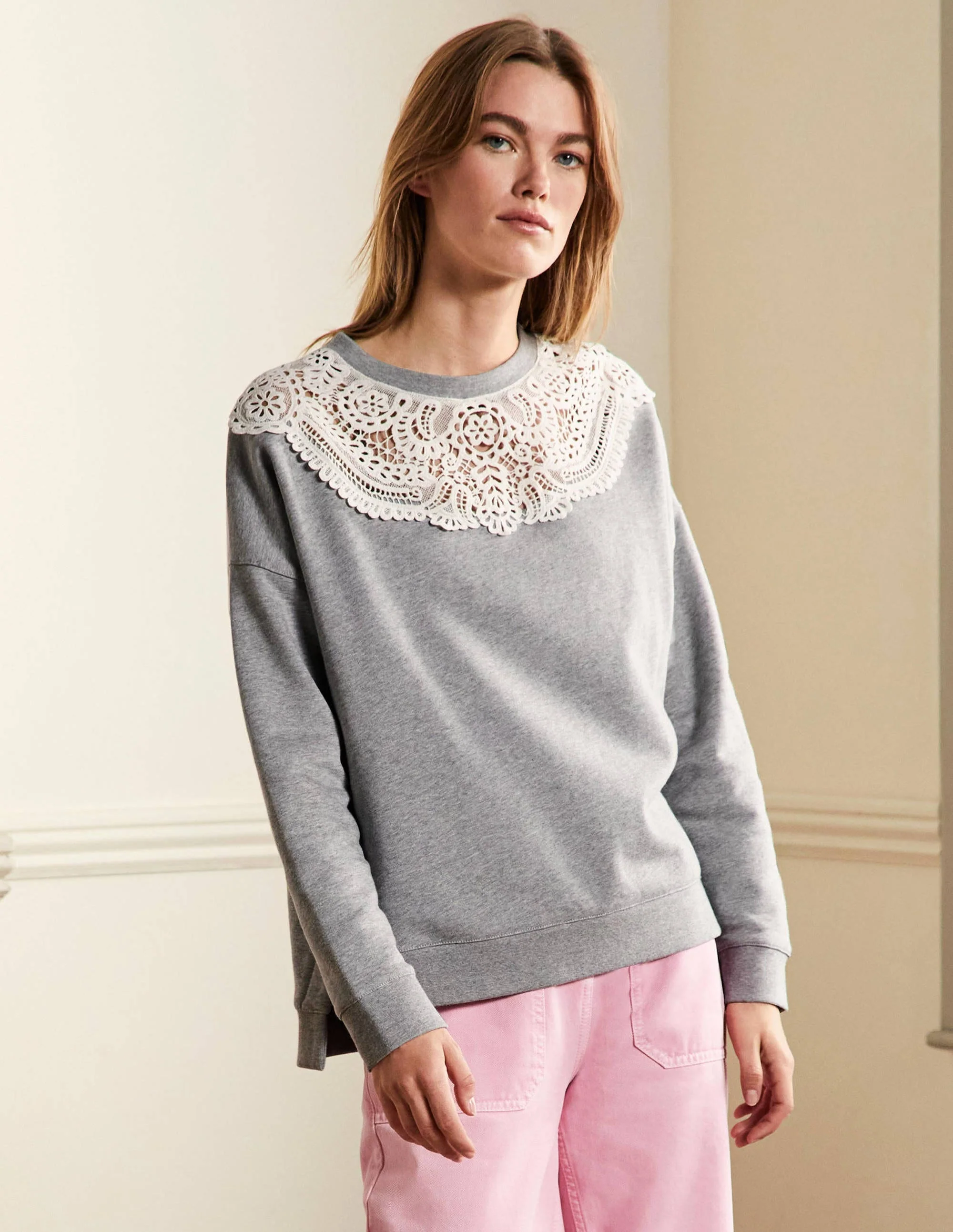 Interest Sweatshirt-Grey Marl / Ivory - Image 5