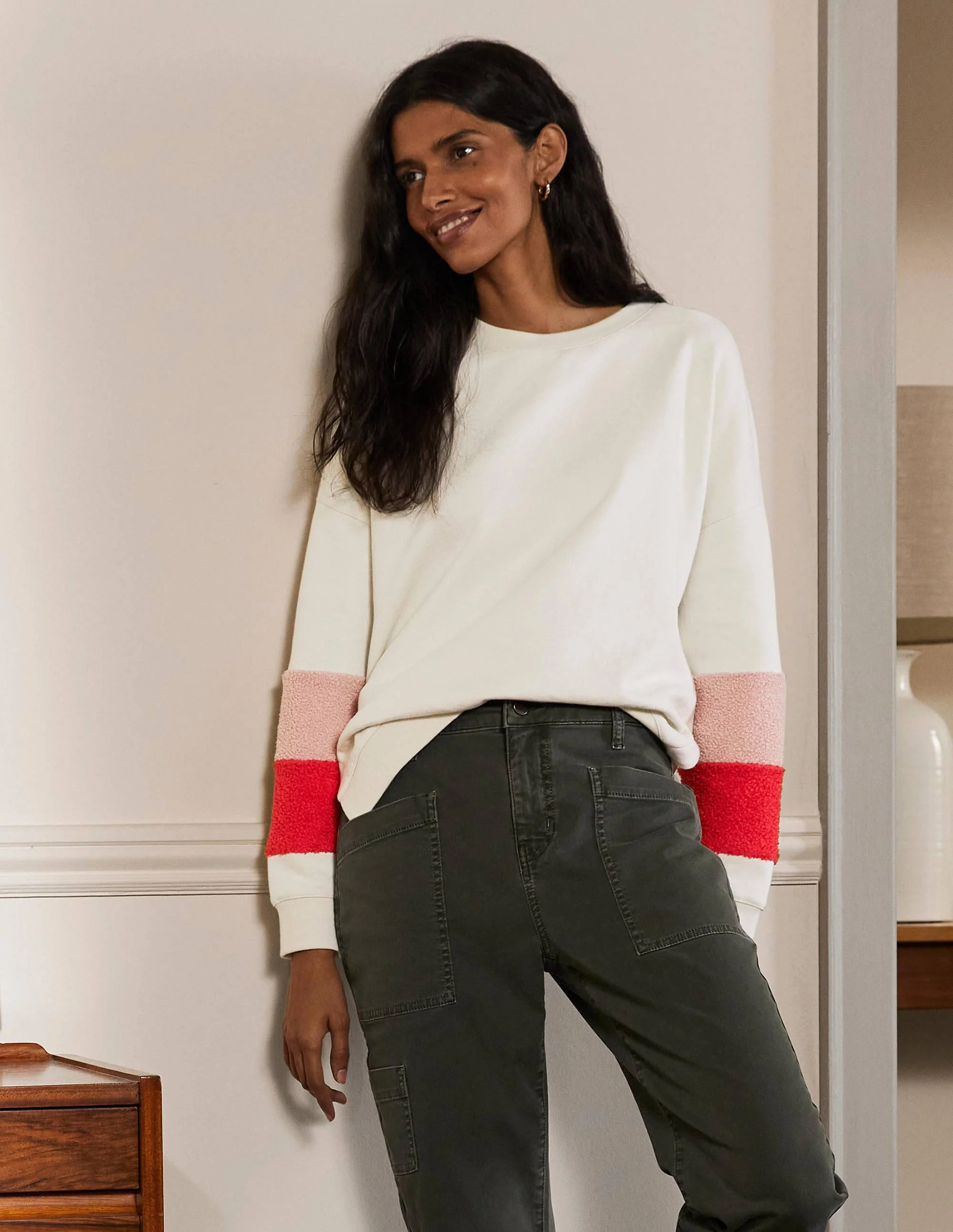 Interest Sweatshirt-Ivory Teddy Colourblock