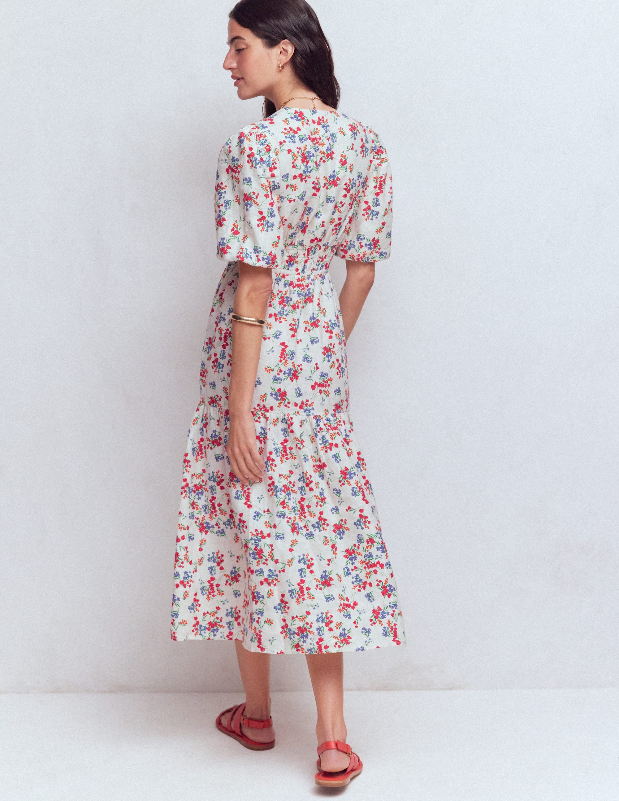 Irene Linen Midi Dress-Ivory, Bloom Scatter - Image 3