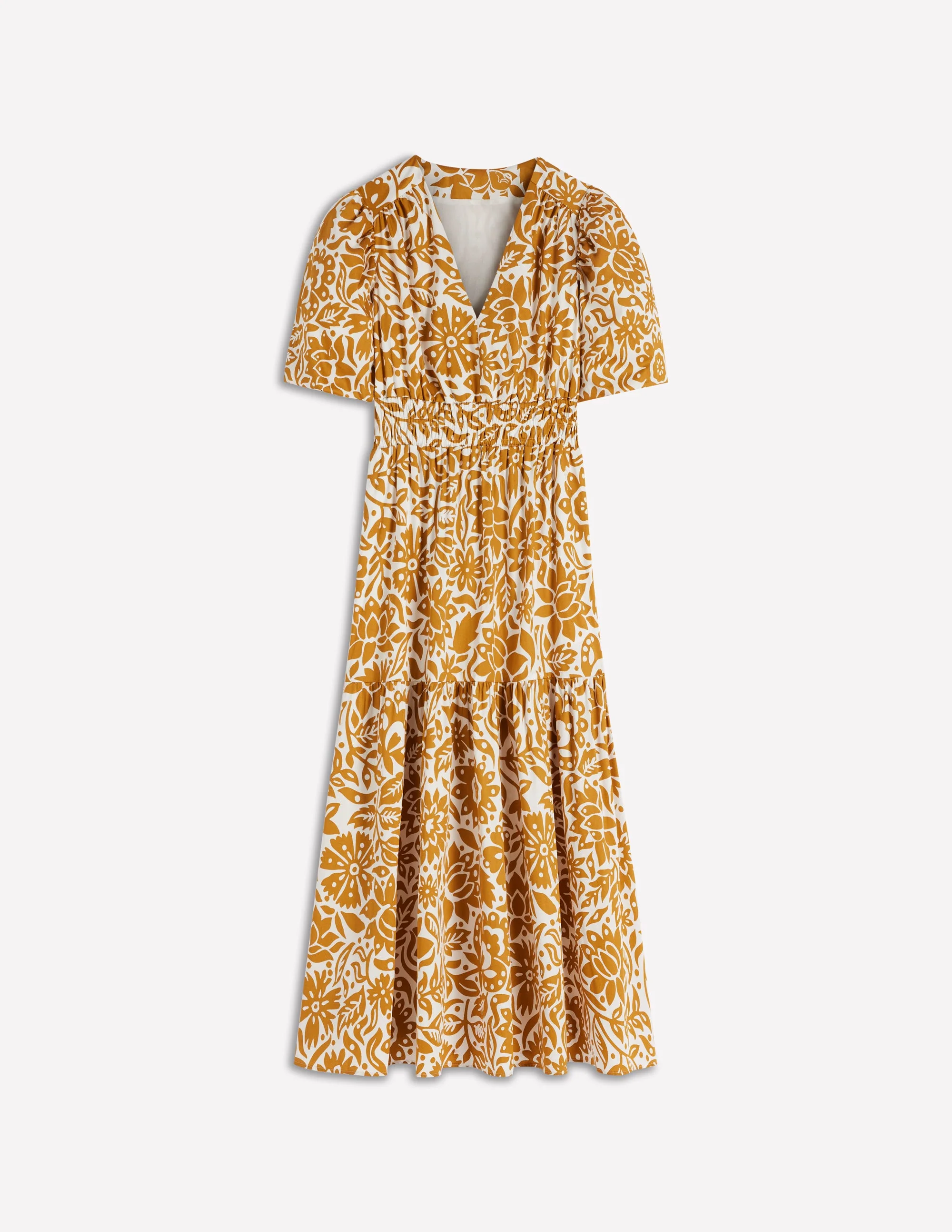 Irene Puff Sleeve Cotton Dress-Gold Wheat, Meadow Scatter - Image 6