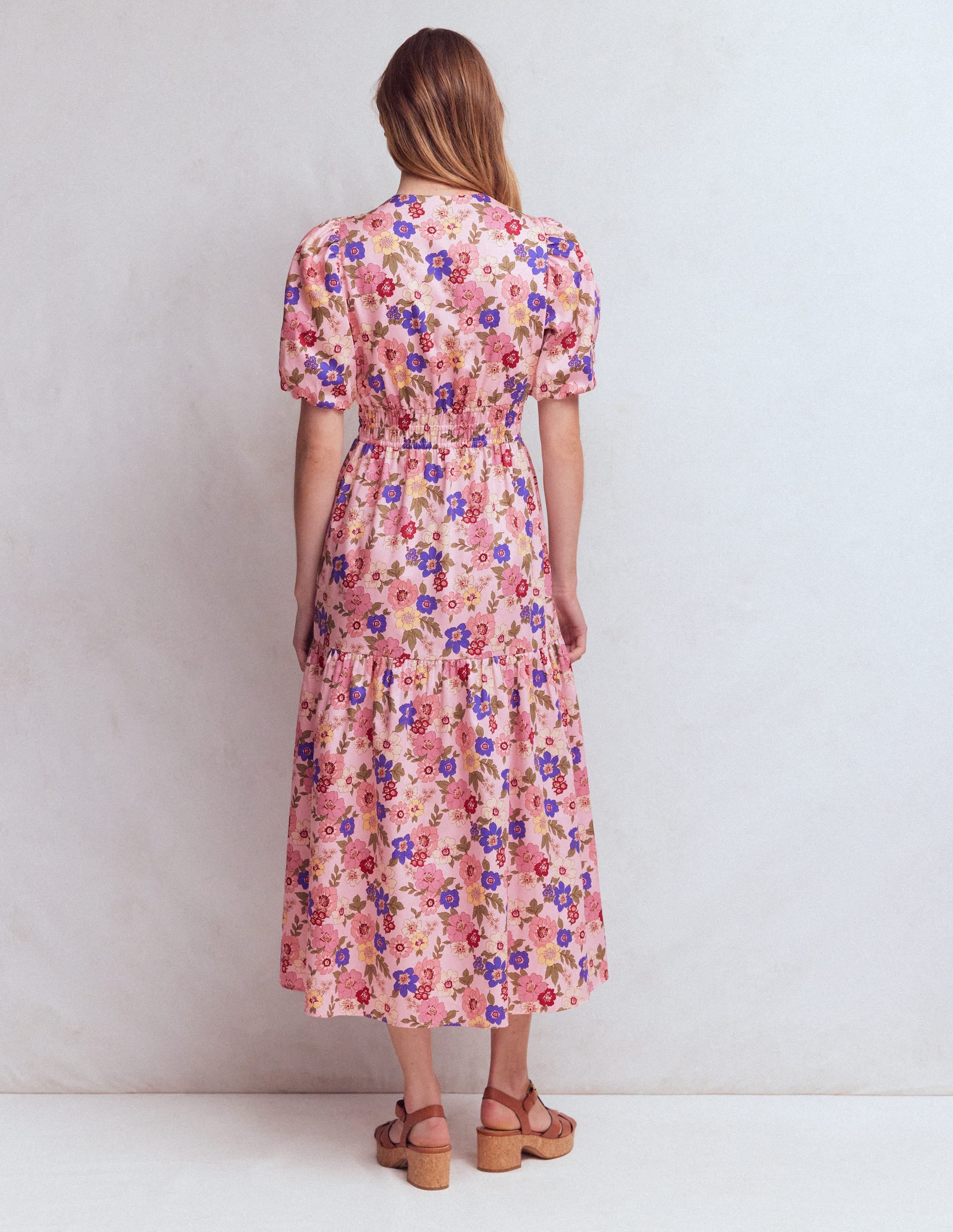 Irene Puff Sleeve Cotton Dress-Pink, Blossomy Garden - Image 4