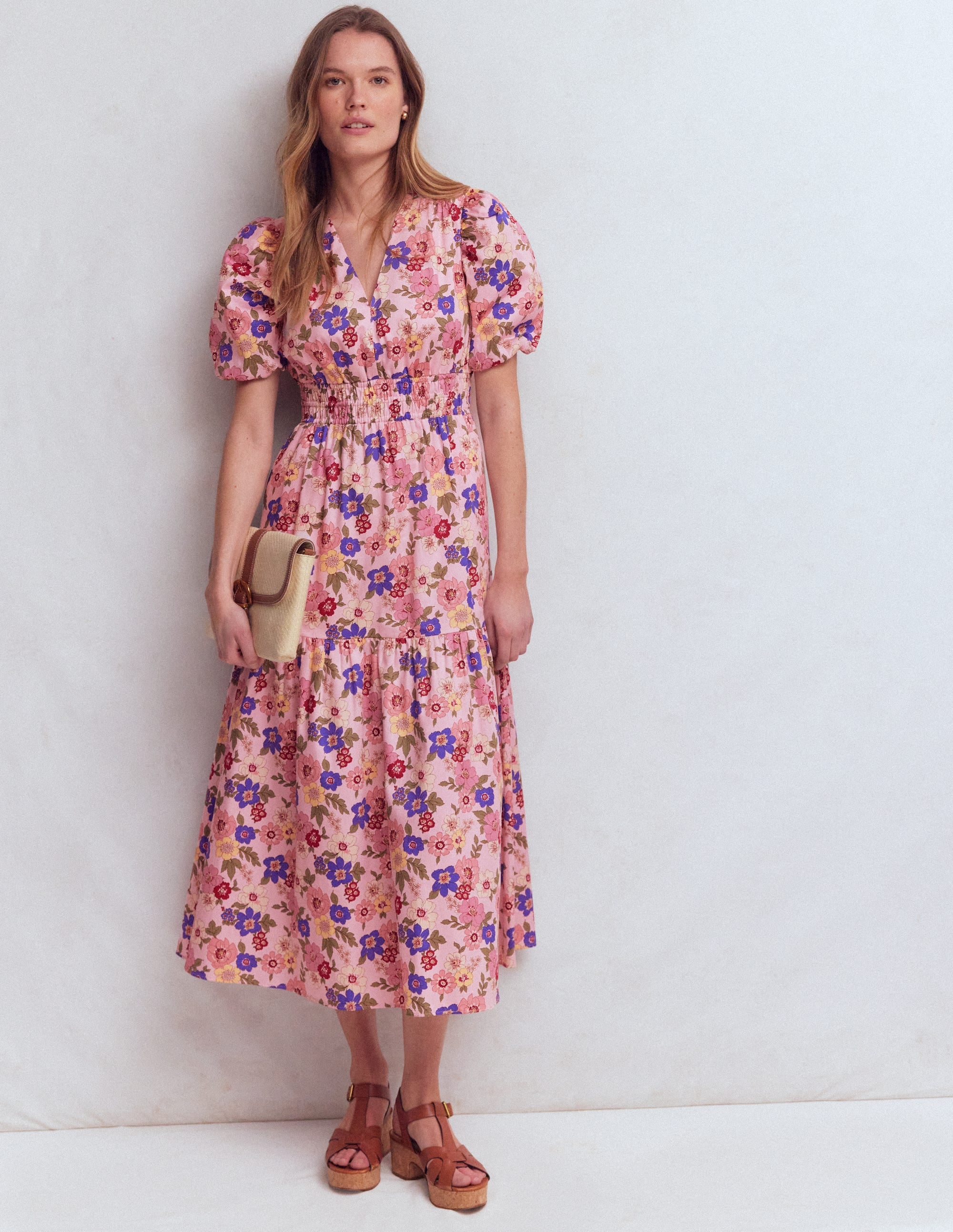 Irene Puff Sleeve Cotton Dress-Pink, Blossomy Garden - Image 5