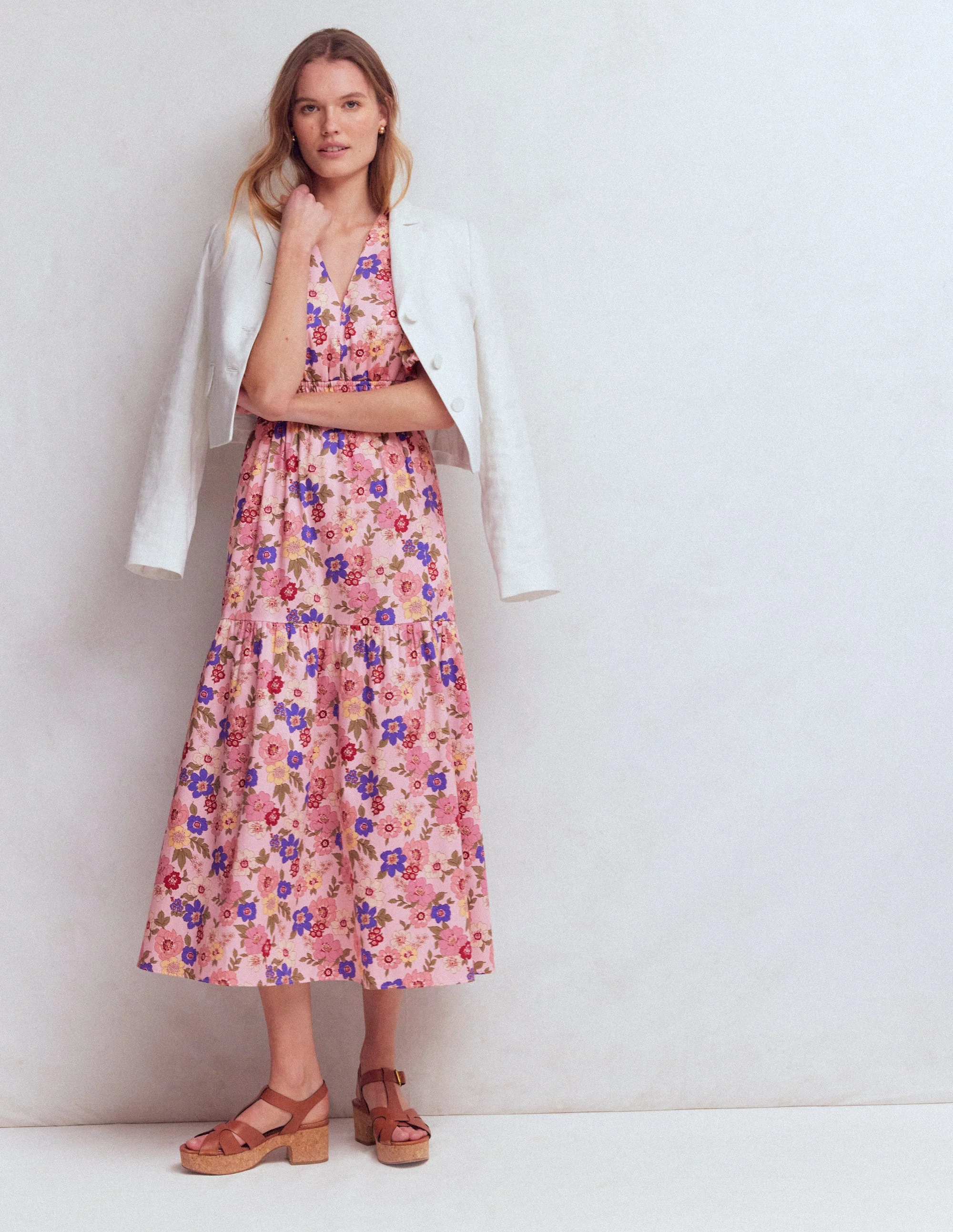 Irene Puff Sleeve Cotton Dress-Pink, Blossomy Garden - Image 6