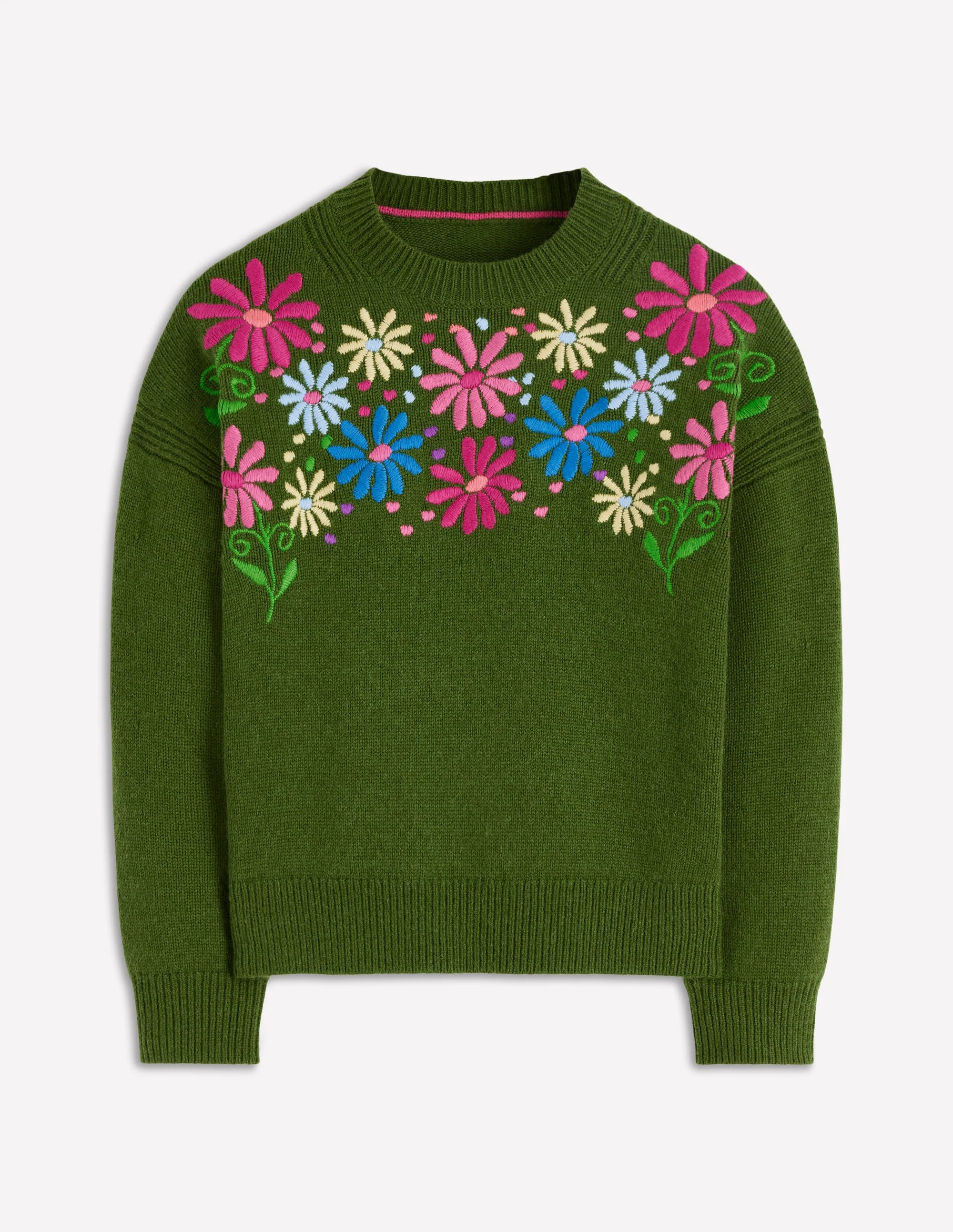 Isa Embroidered Sweater-Herb Garden, Green Flowers - Image 6