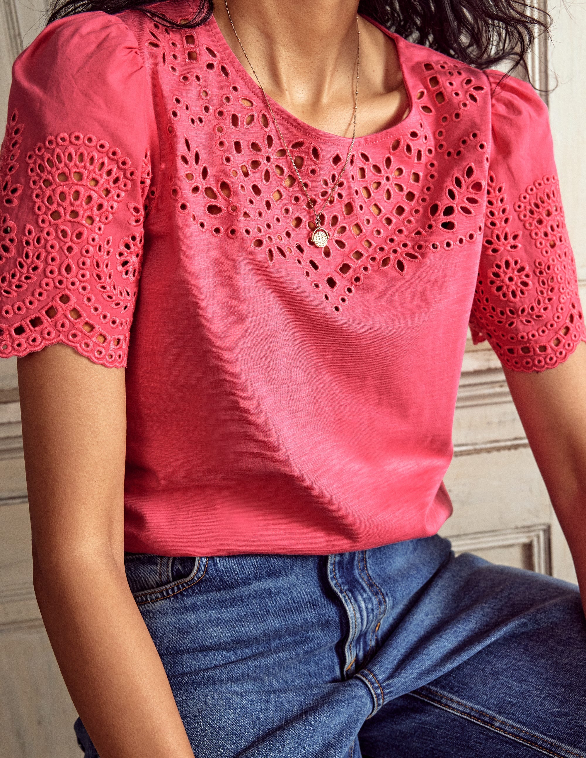 Isabel Broderie Top-Rose Pink - Image 2