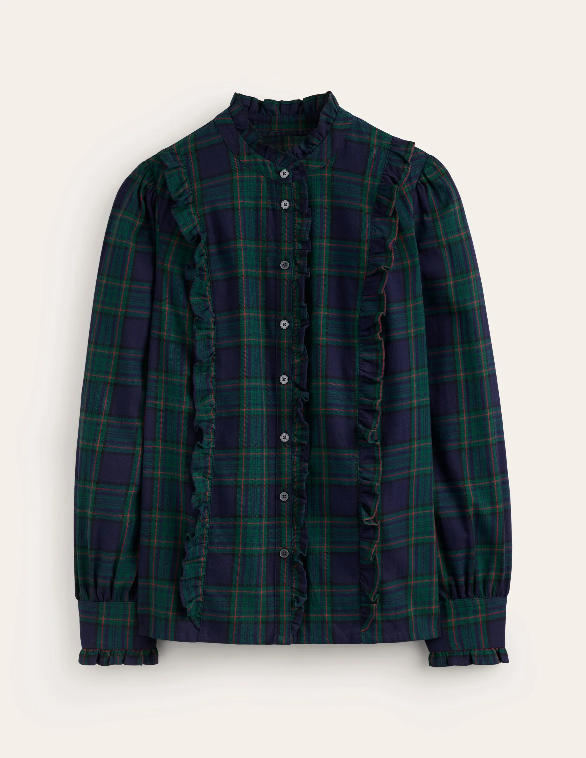 Isla Frill Detail Blouse-Navy and Green Check - Image 8