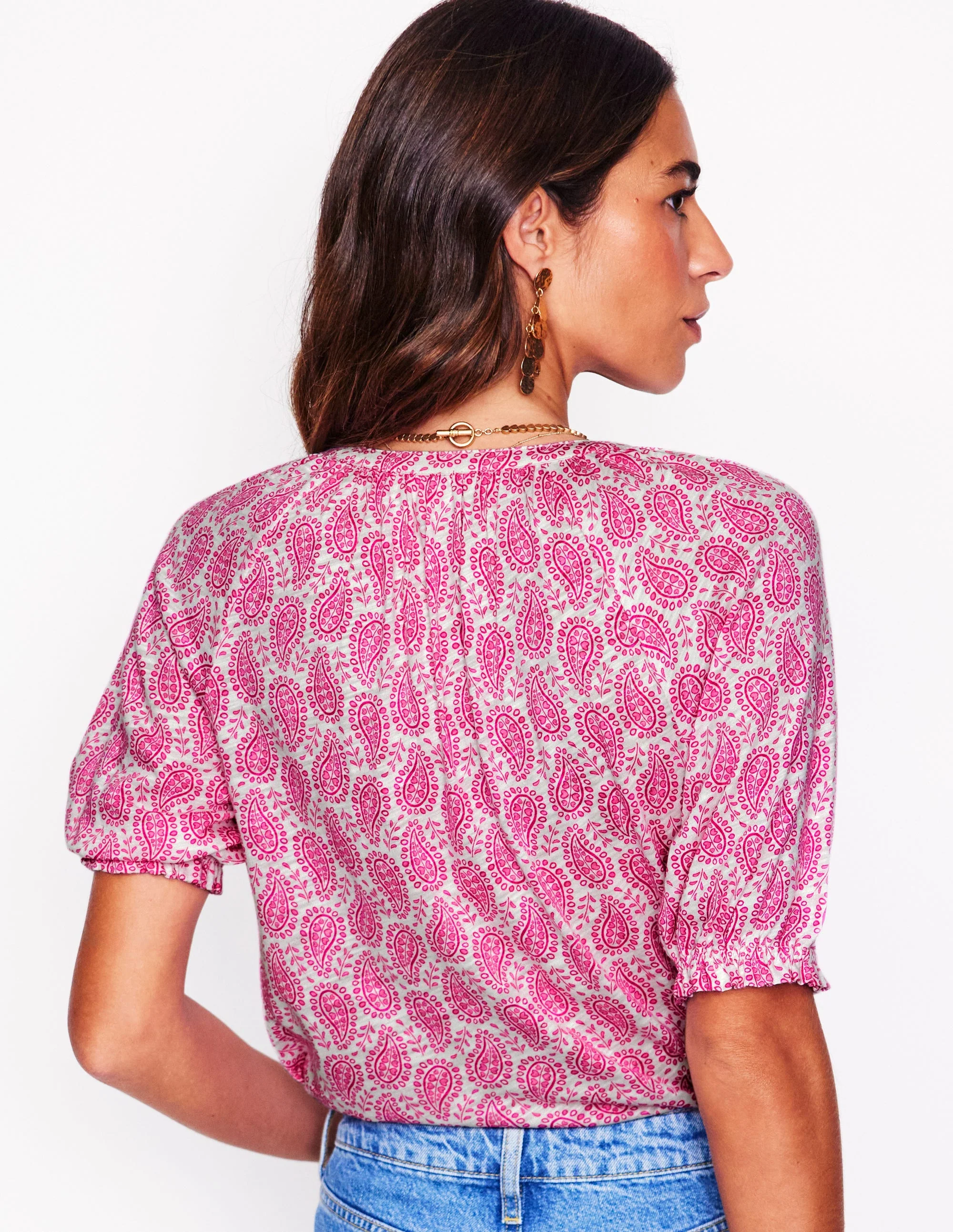 Isla Jersey Shirt-Cosmos Pink, Paisley Heart - Image 3