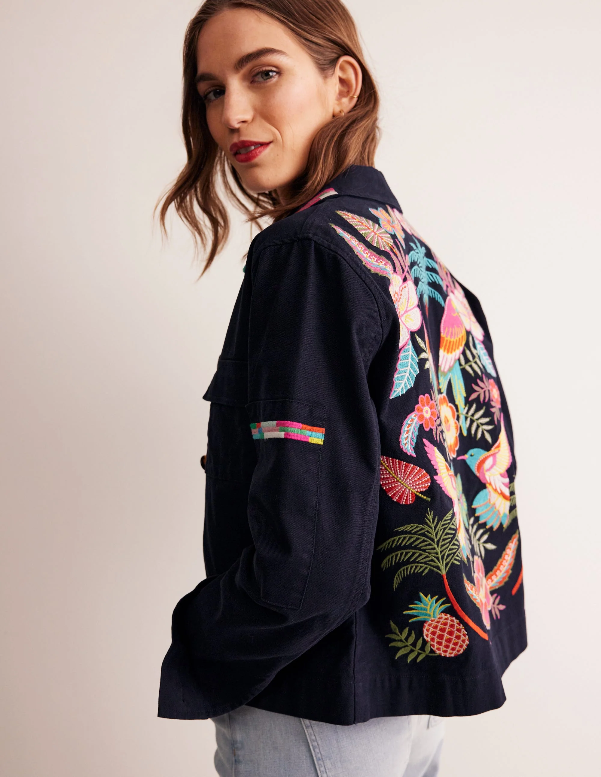 Islington Embroidered Jacket-Navy, Parrot