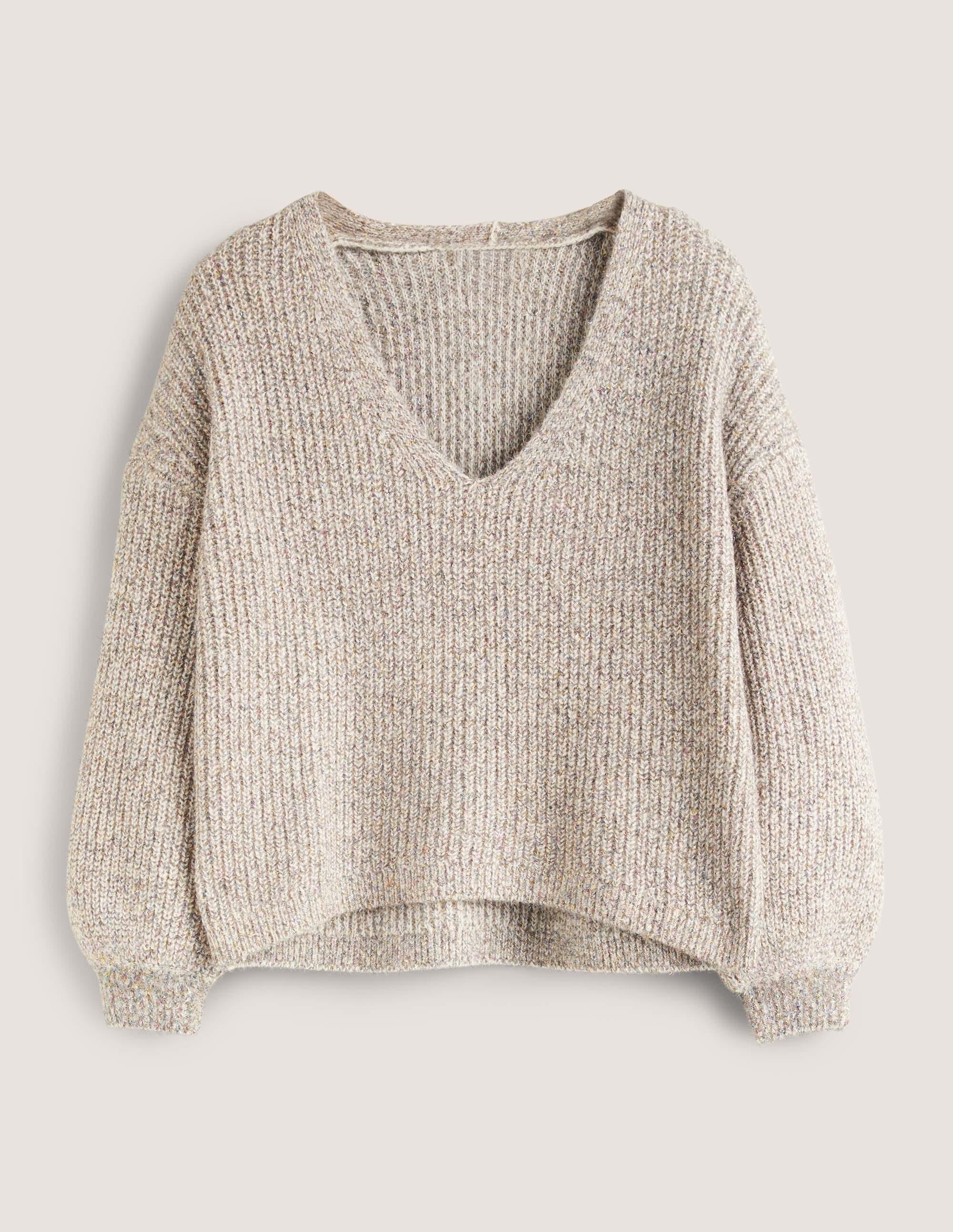 Ivory Sparkle Ribbed Fluffy V-Neck Sweater-Ivory Sparkle - Image 6