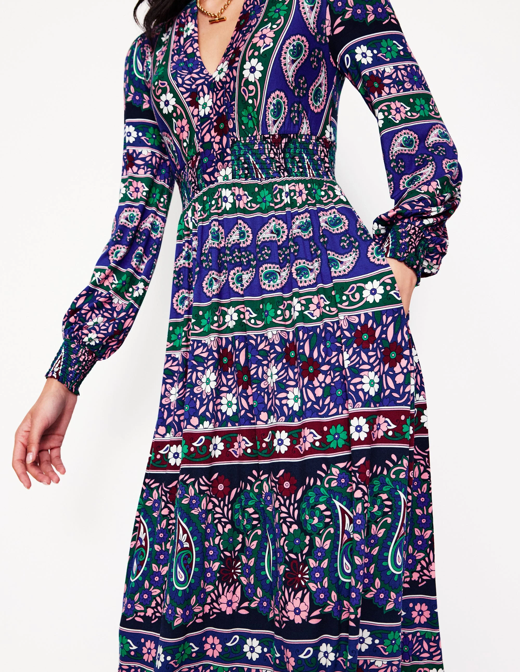 Ivy Border Print Midi Dress-Rich Blue, Paisley Medley - Image 2