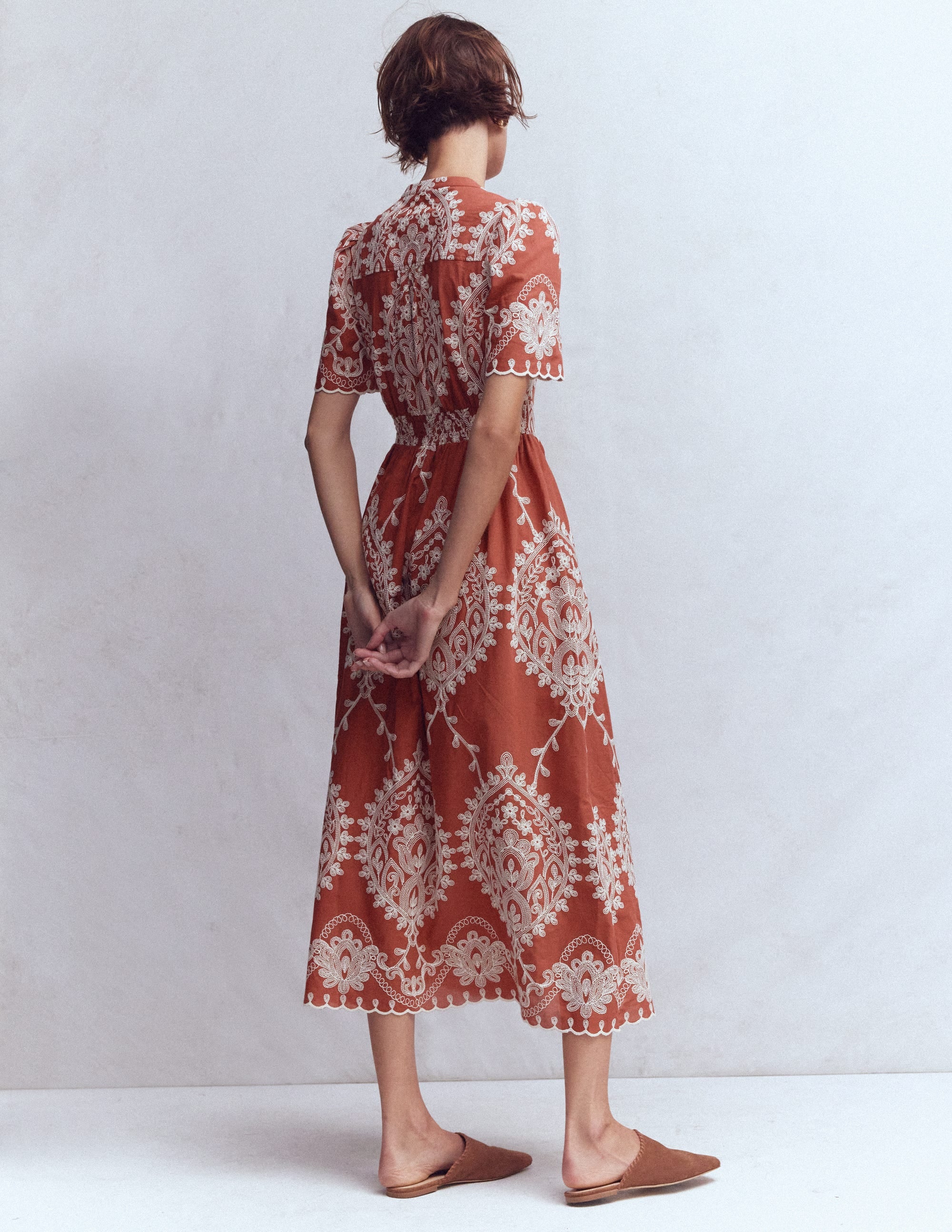 Ivy Cotton Midi Dress-Rust Embroidery - Image 3