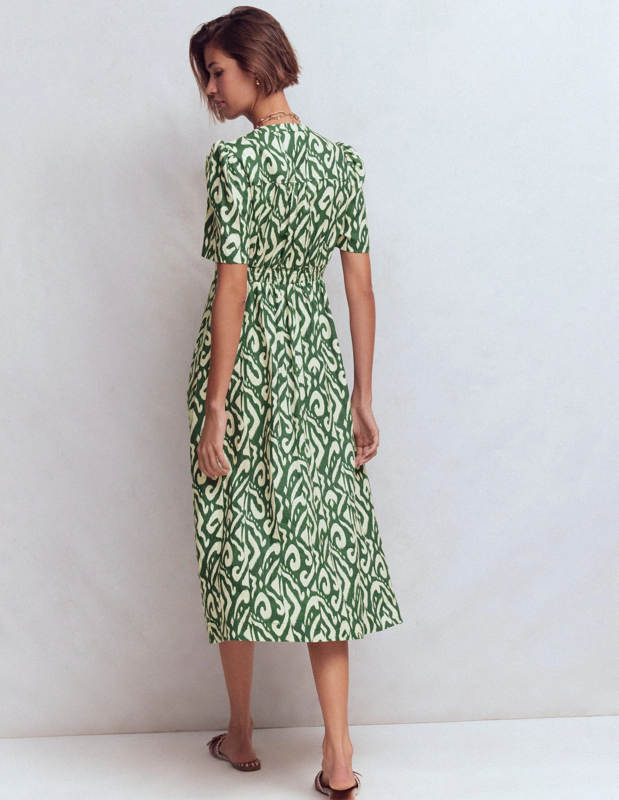 Ivy Linen Midi Dress-Hunter Green Ikat - Image 3