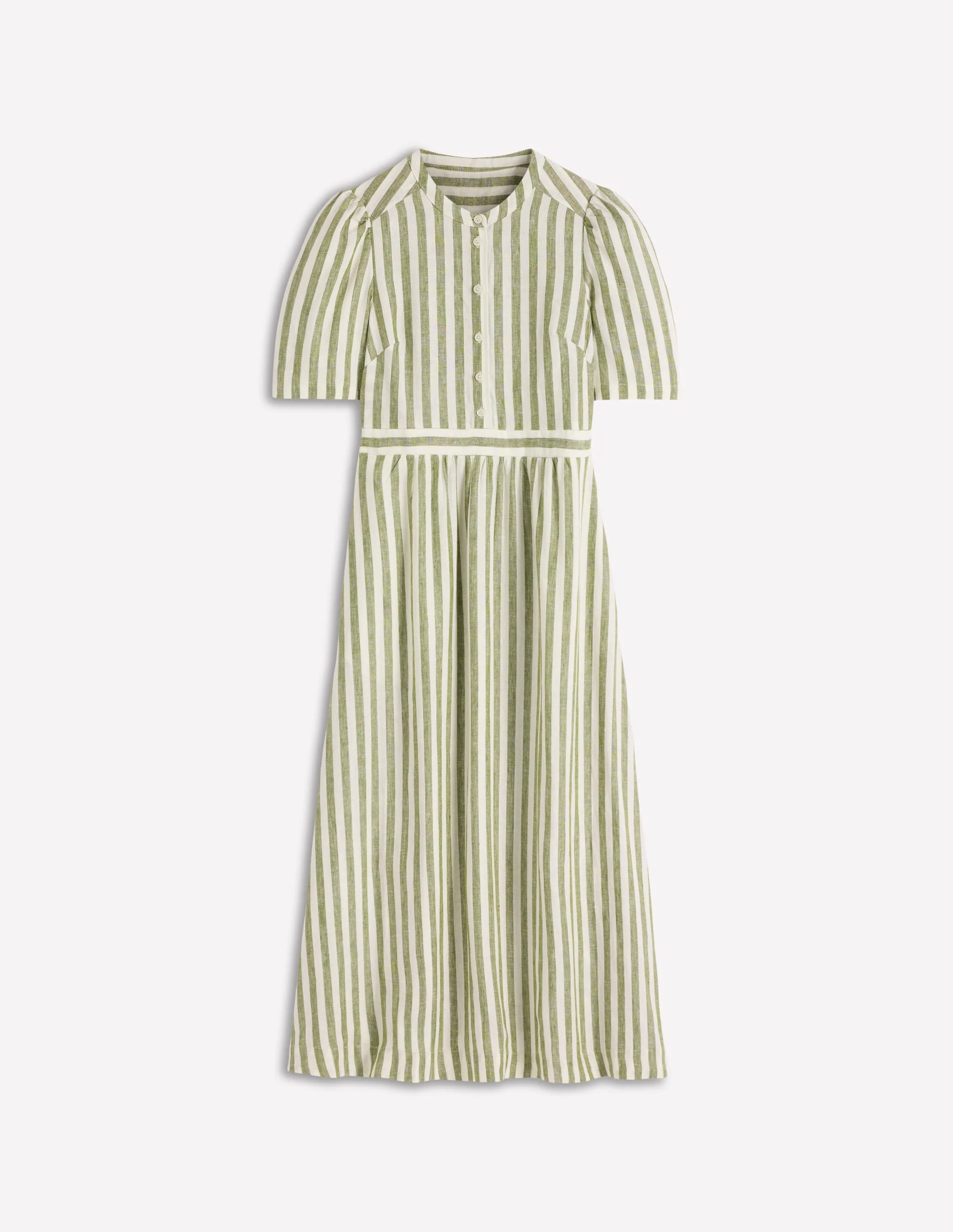 Ivy Linen Midi Dress-Olive, Ivory Stripe - Image 6