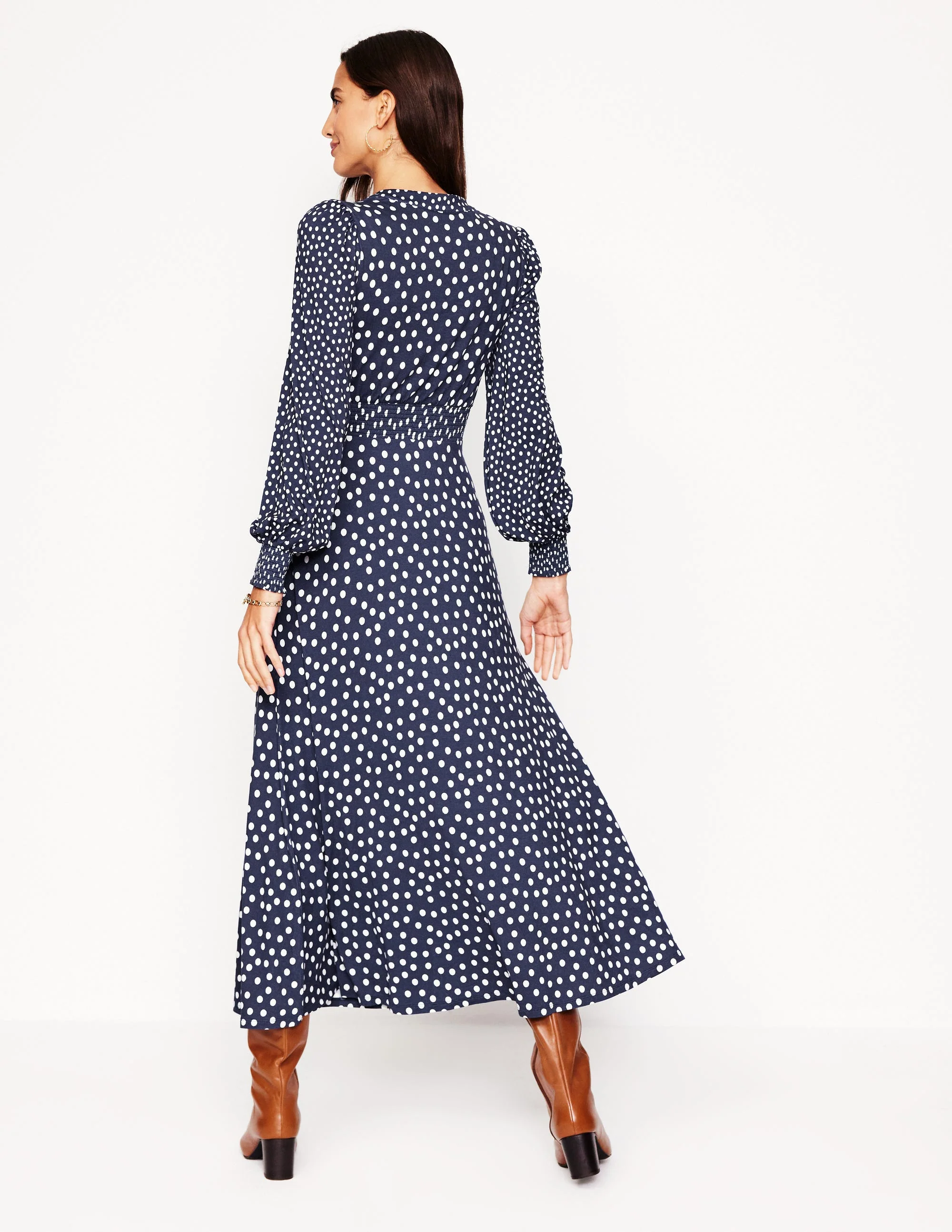 Ivy Smocked Midi Dress-College Navy, Abstract Dot - Image 3