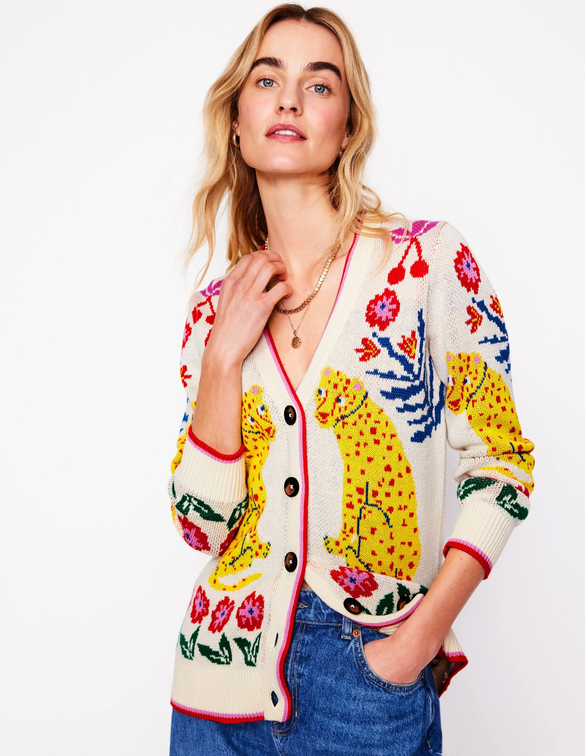 Jacquard Boyfriend Cardigan-Warm Ivory, Leopard
