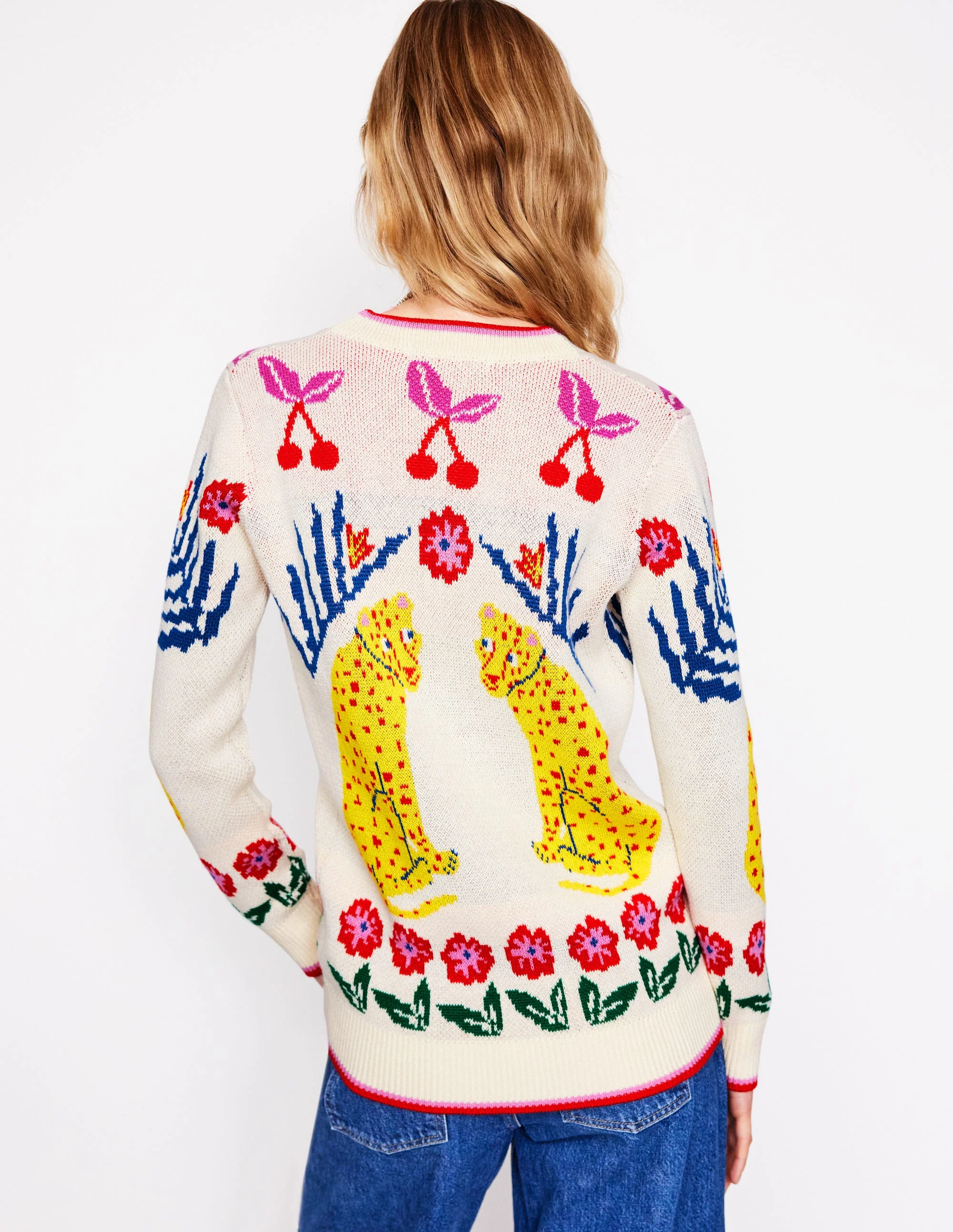 Jacquard Boyfriend Cardigan-Warm Ivory, Leopard - Image 2