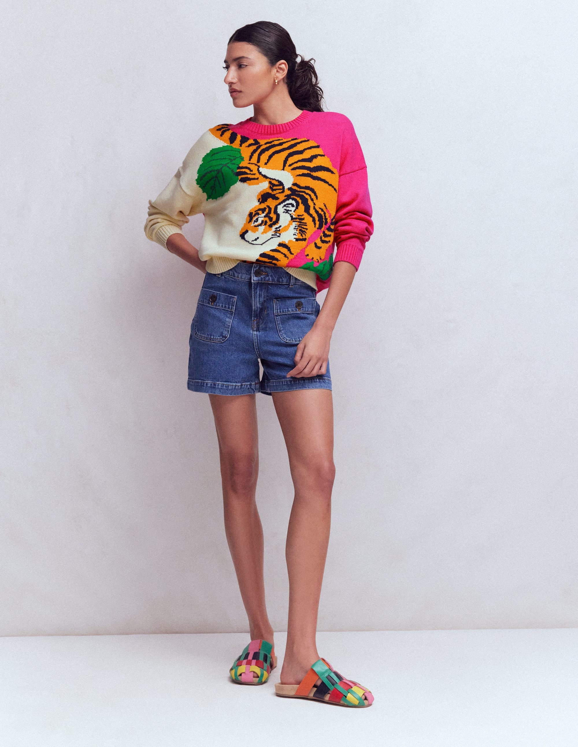 Jacquard Jumper-Warm Ivory and Pink Tiger - Image 4