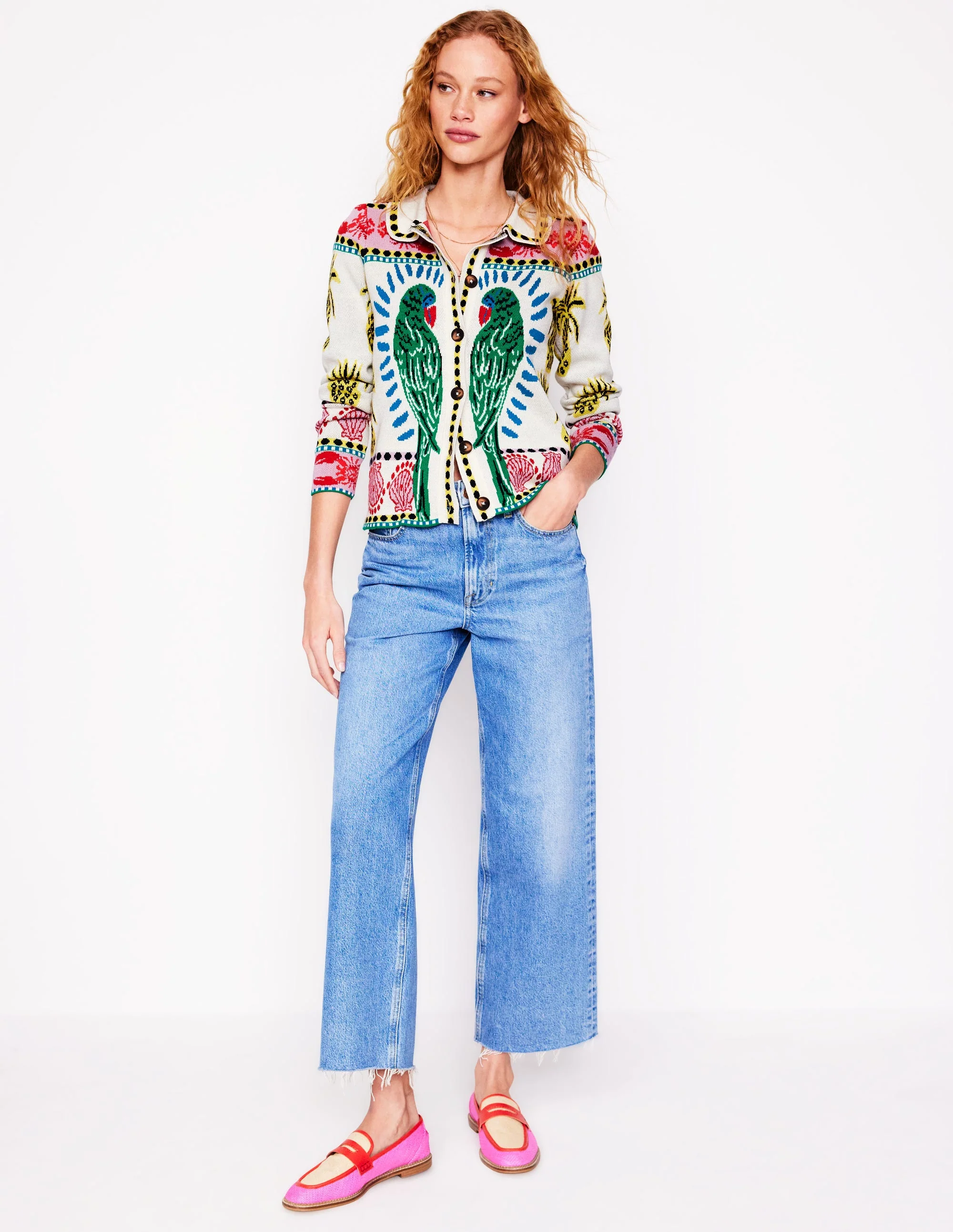 Jacquard Knitted Shacket-Warm Ivory, Tropical Bonanza - Image 4