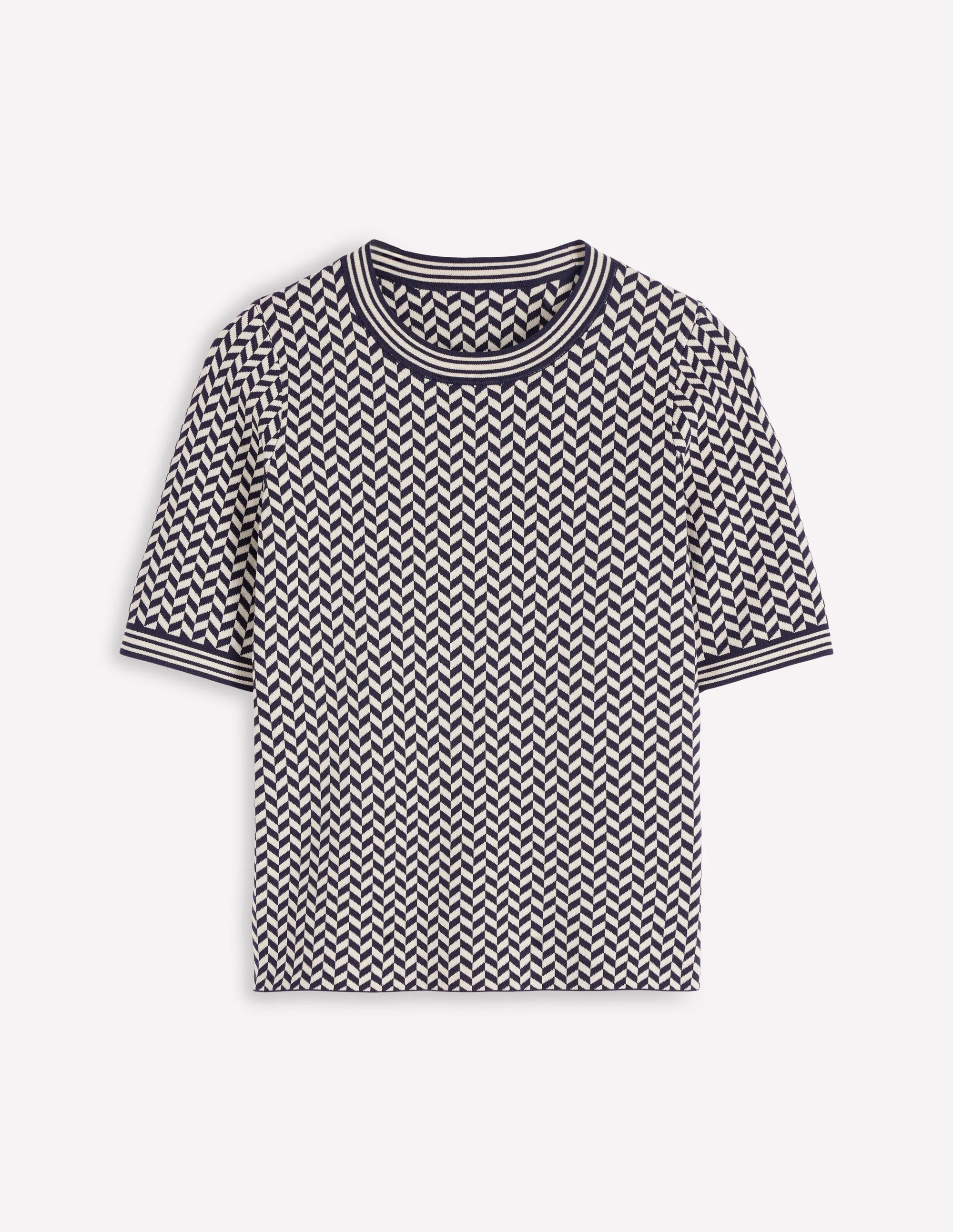 Jacquard Knitted T-Shirt-Navy/ Ivory Dogtooth - Image 5