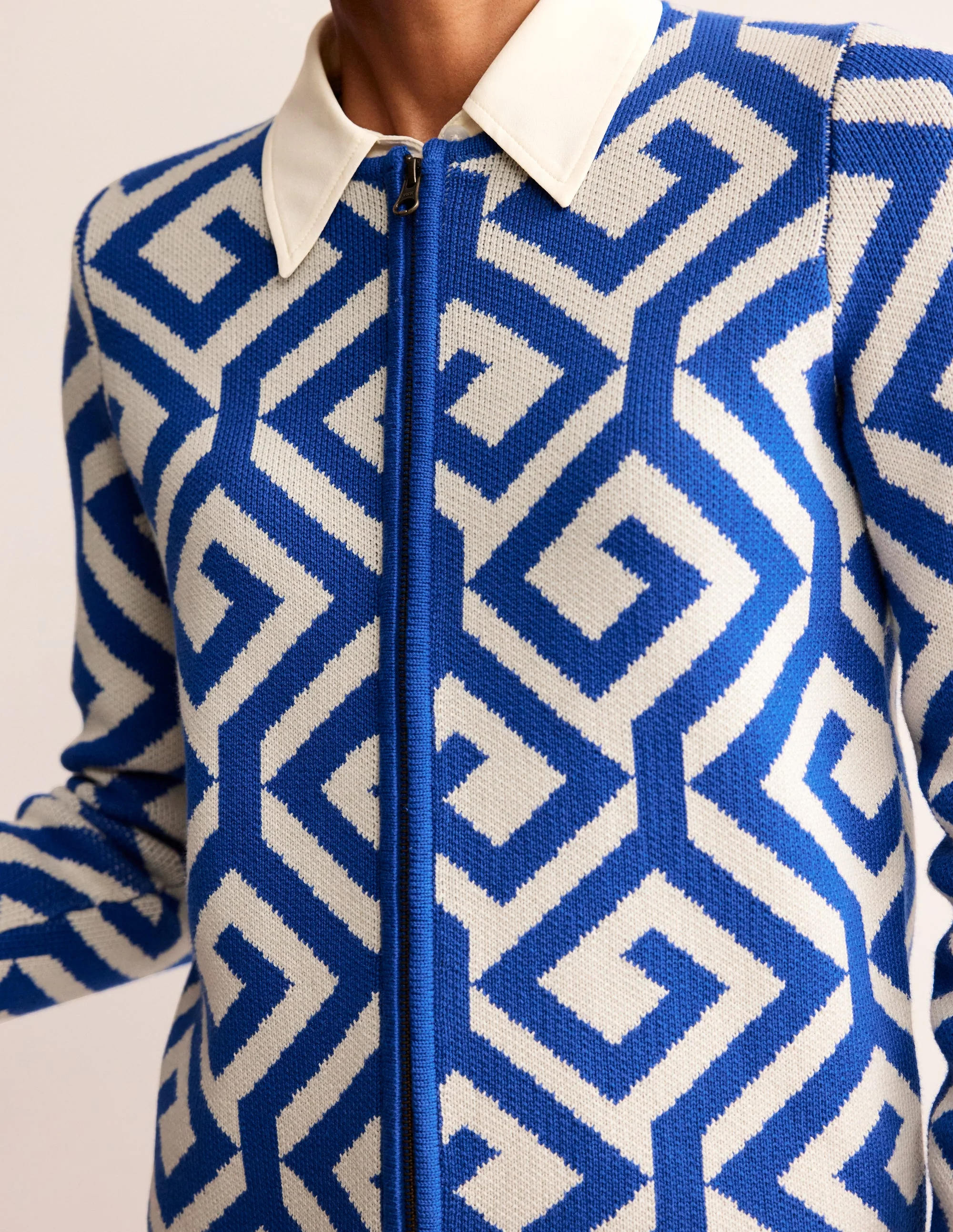 Jacquard Zip Up Cardigan-Mariner Blue, Maze - Image 2