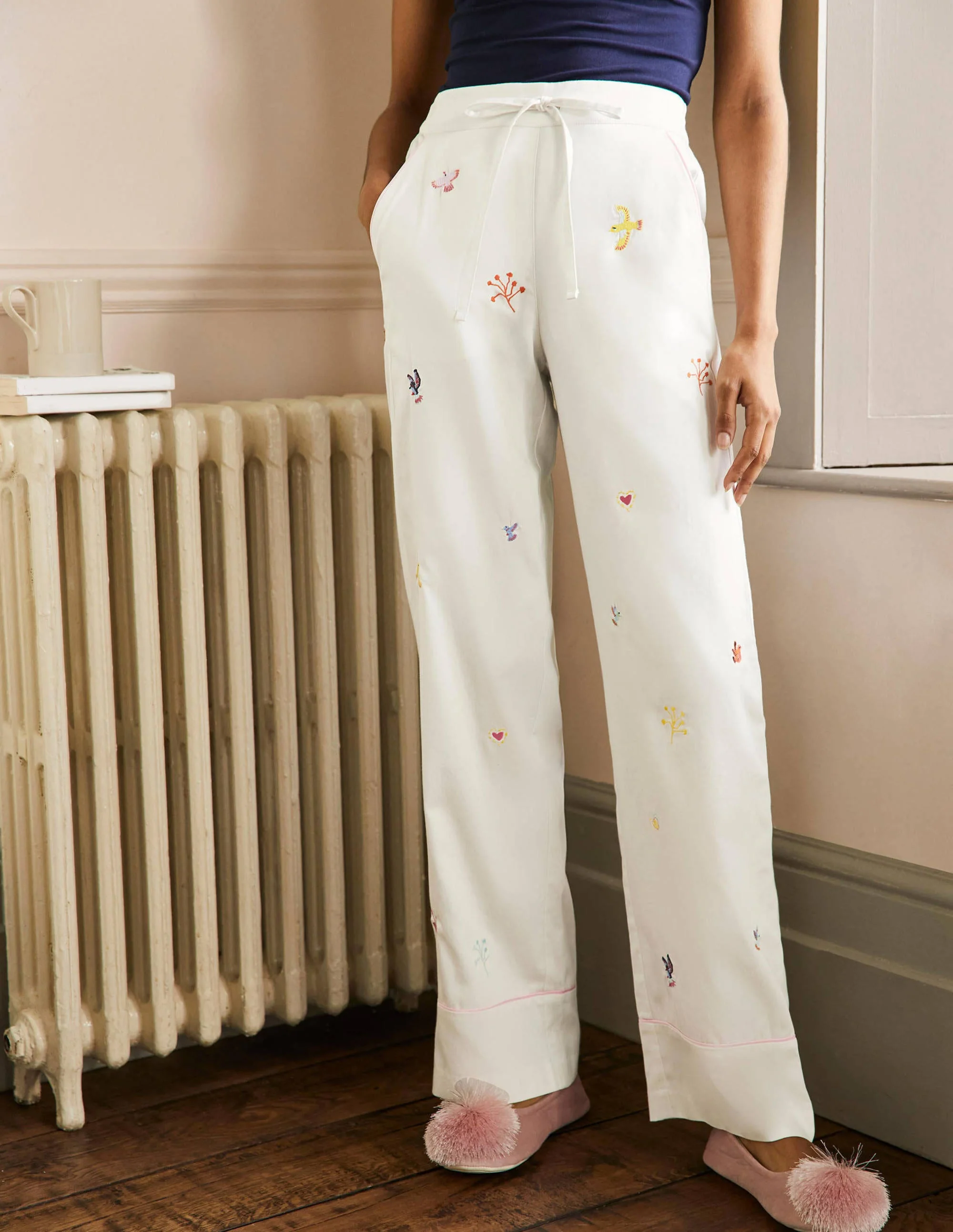 Janie Pajama Bottoms-Ivory, Embroidery - Image 3