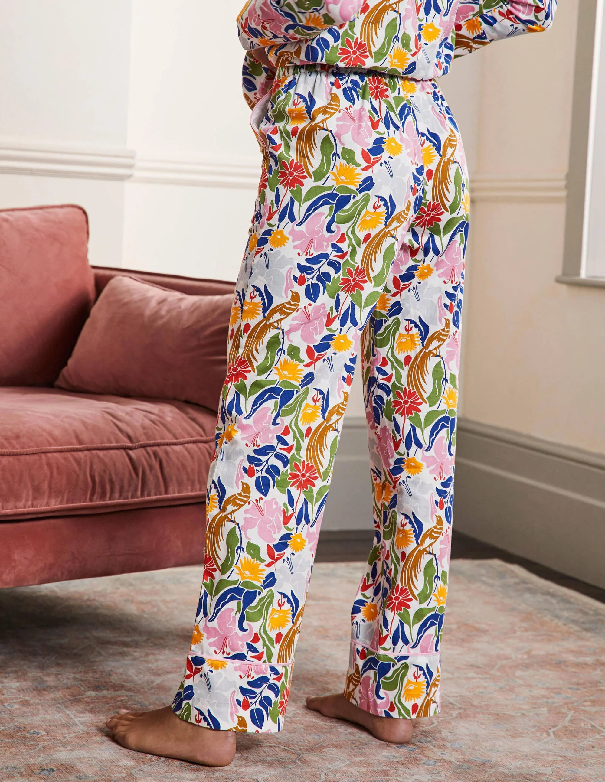 Janie Pajama Bottoms-Ivory, Oriental Bird - Image 3