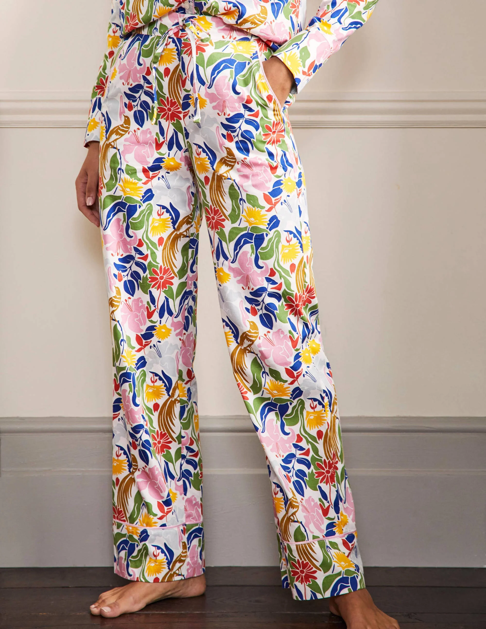 Janie Pajama Bottoms-Ivory, Oriental Bird - Image 4