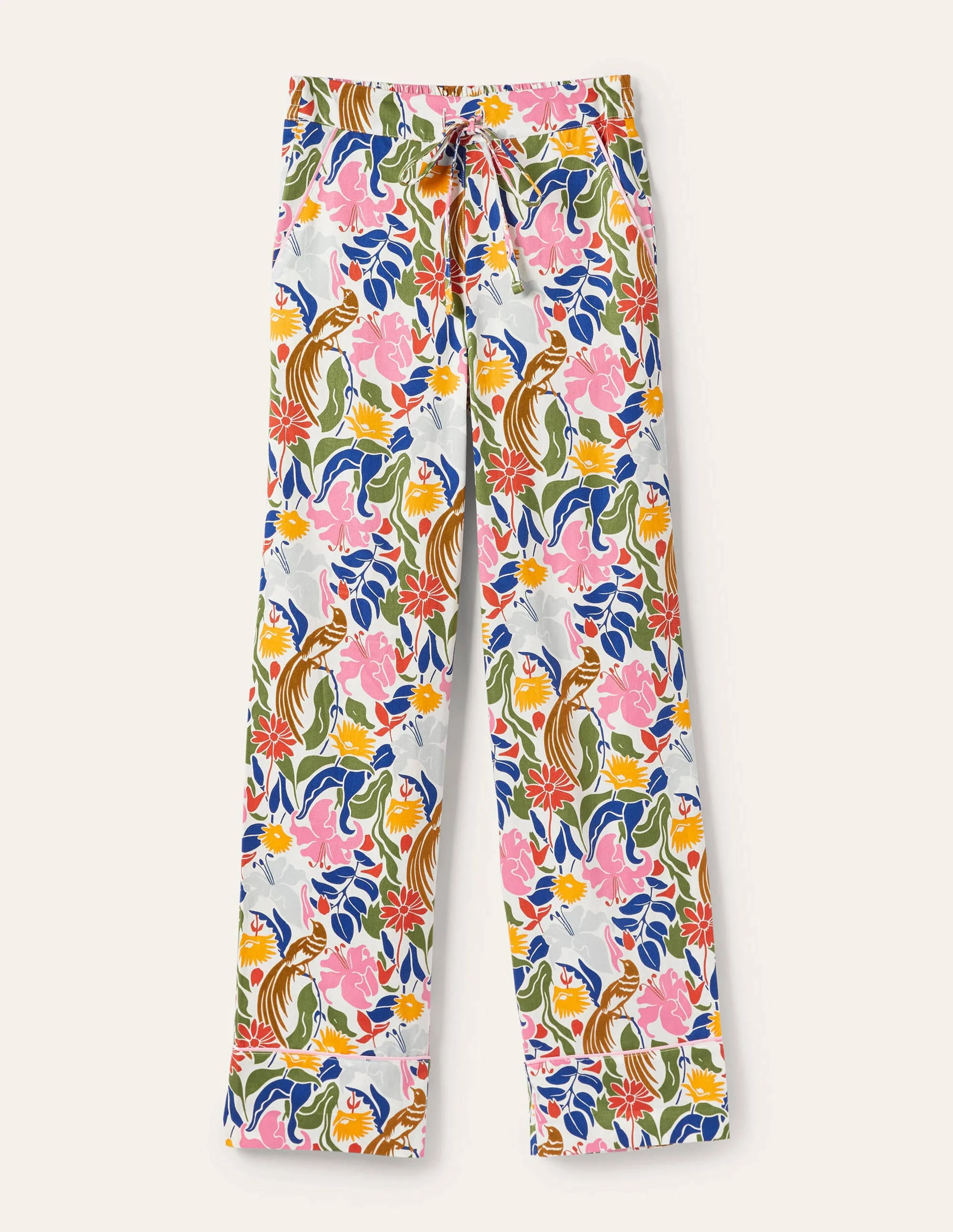 Janie Pajama Bottoms-Ivory, Oriental Bird - Image 5