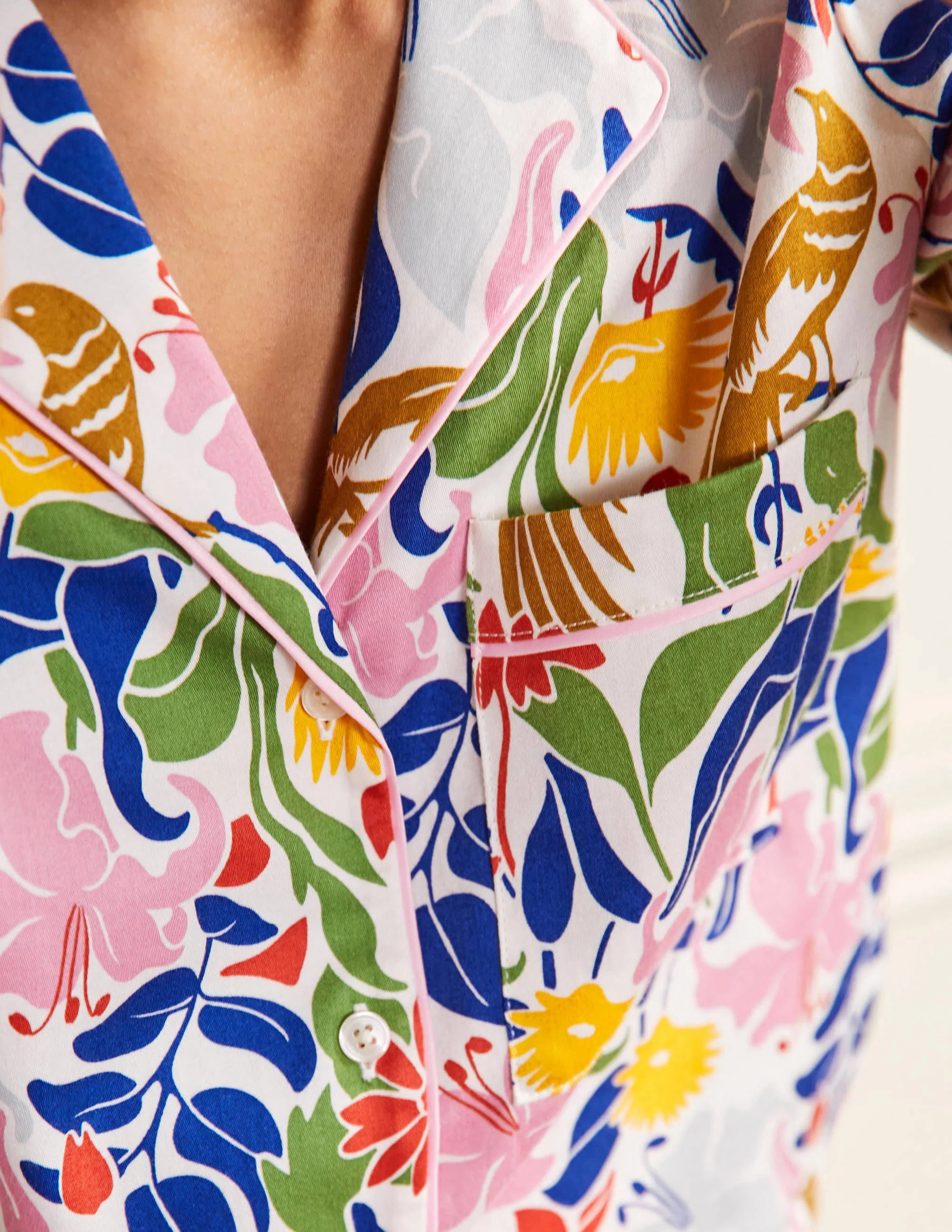 Janie Pajama Shirt-Ivory, Oriental Bird - Image 2