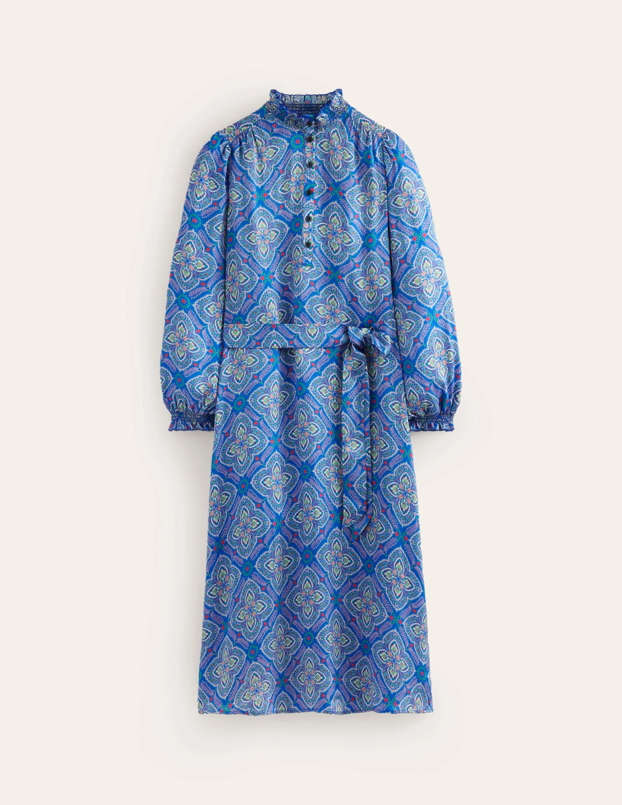 Jasmine Satin Midi Dress-Directoire Blue, Ornate Mosaic - Image 7