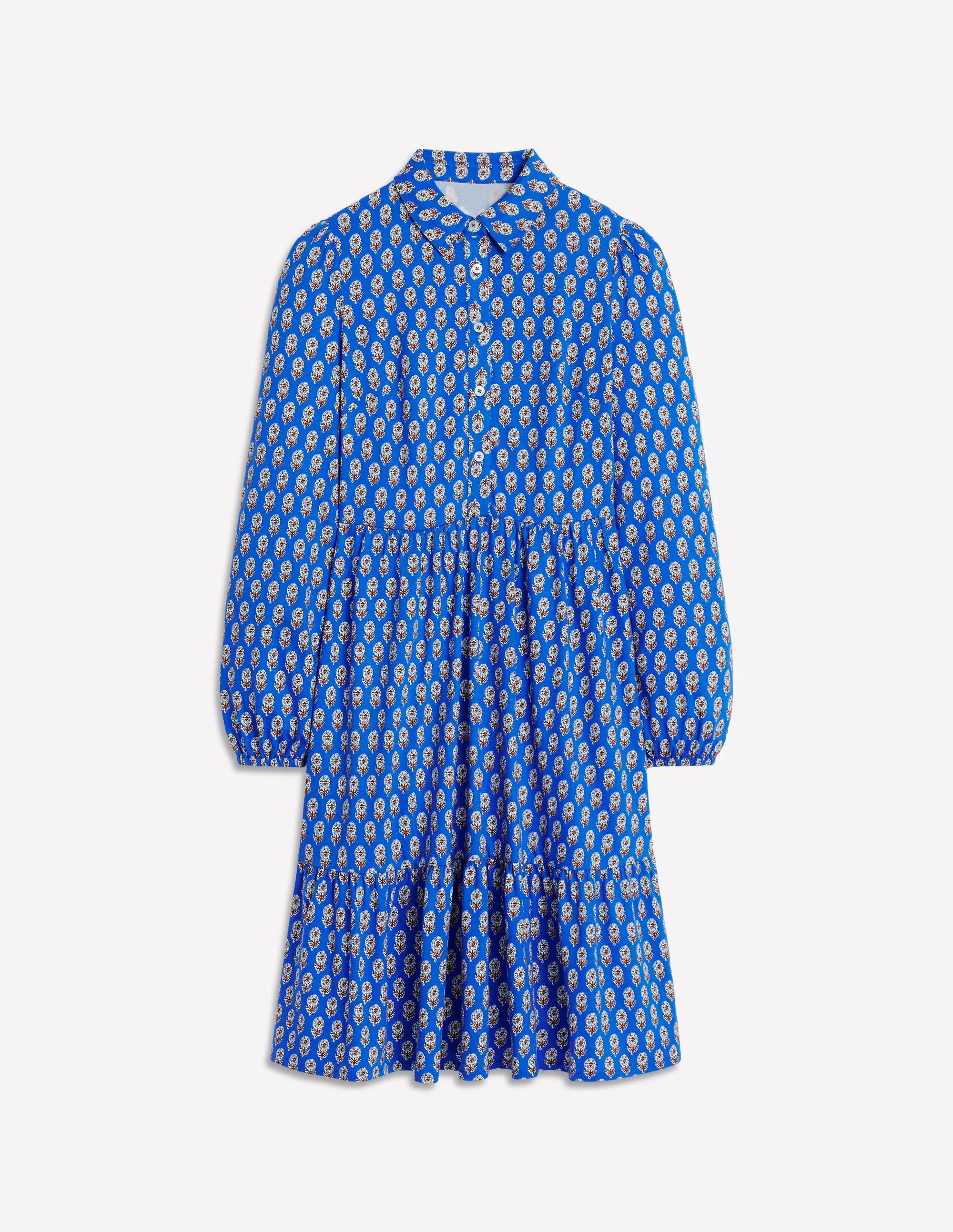 Jemima Tiered Jersey Dress-Gallery Blue, Camellia Stamp - Image 5
