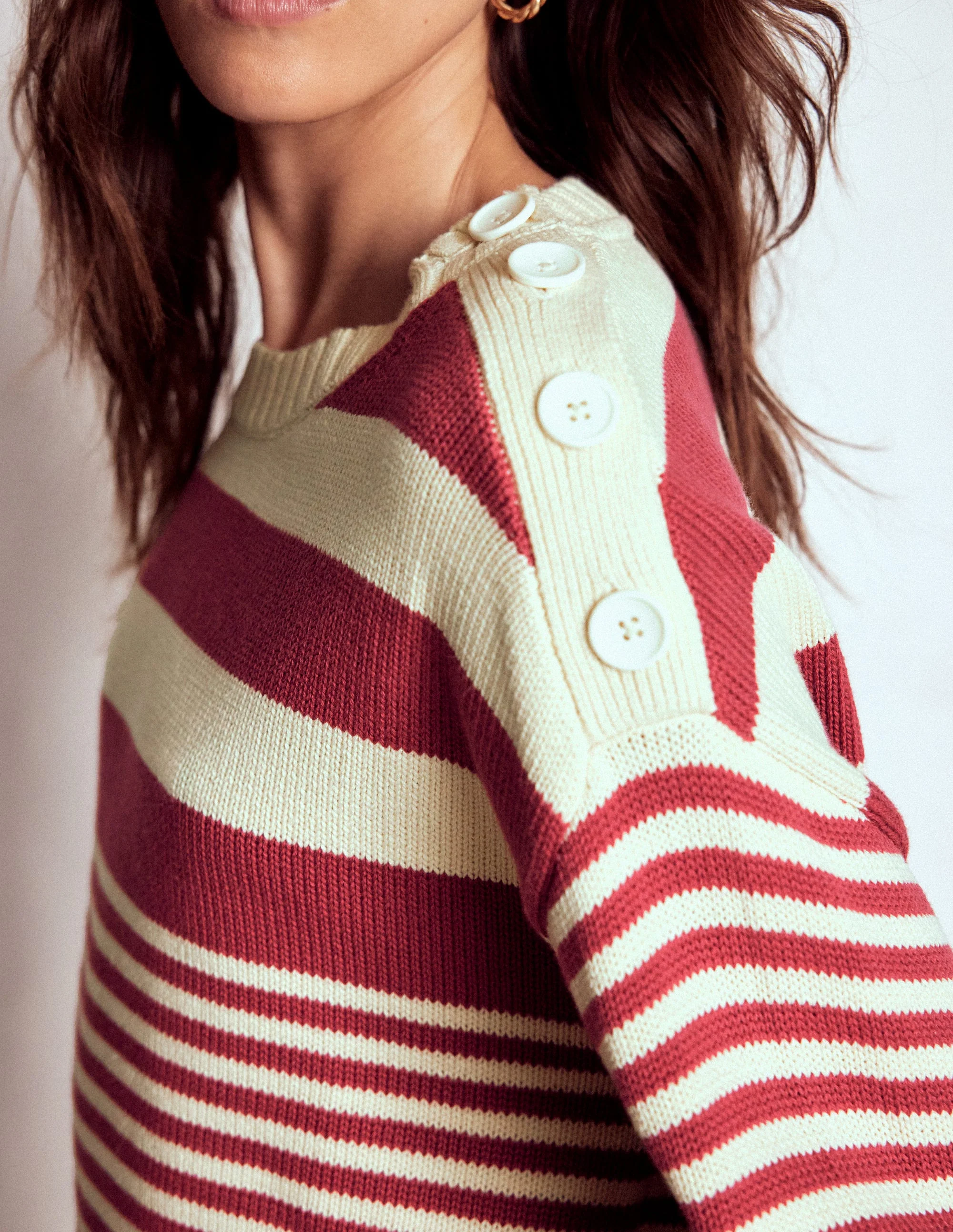 Jemma Chunky Cotton Sweater-Warm Ivory/ Terracotta - Image 2