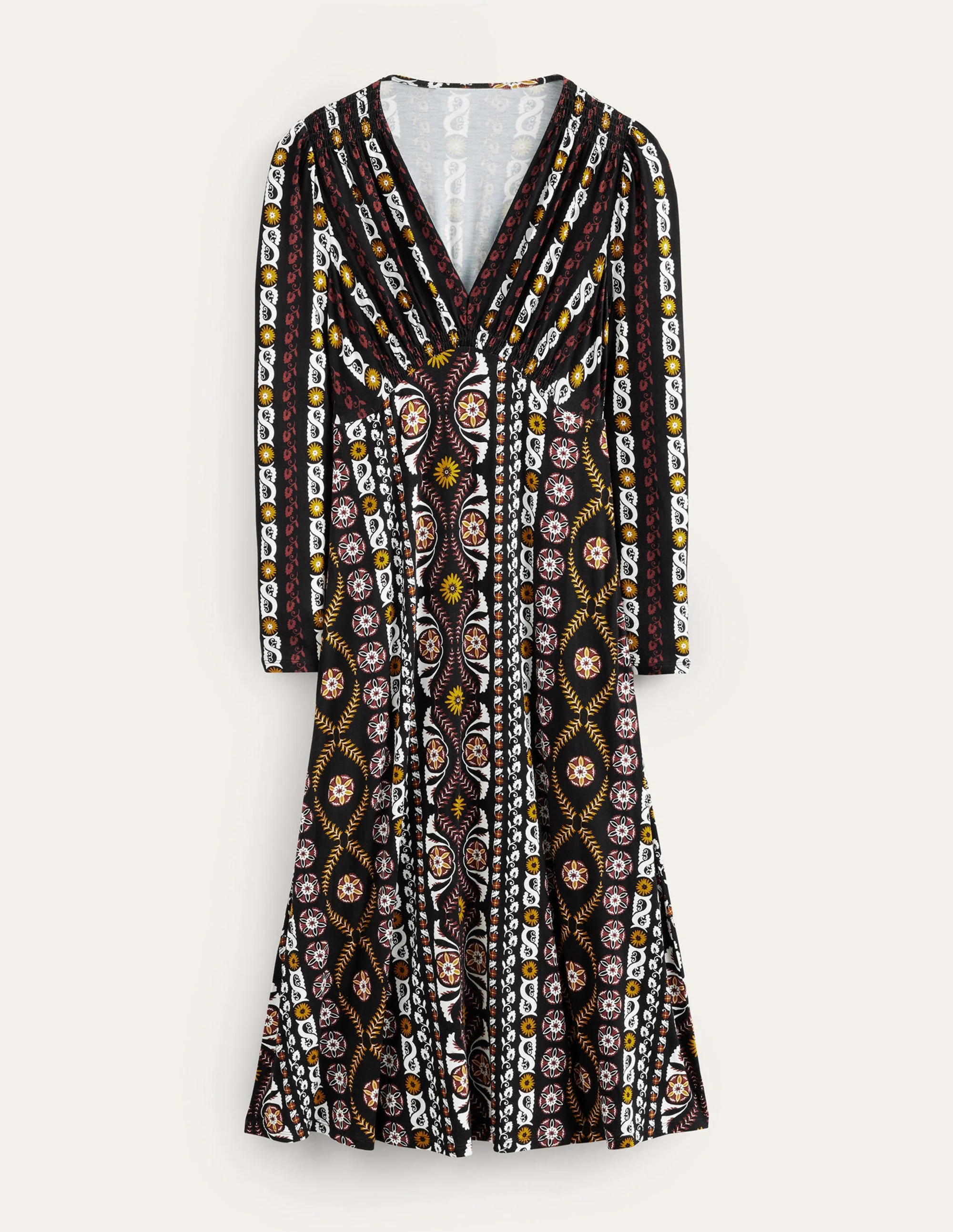 Jersey Midi Tea Dress-Black, Opulent Stripe - Image 5