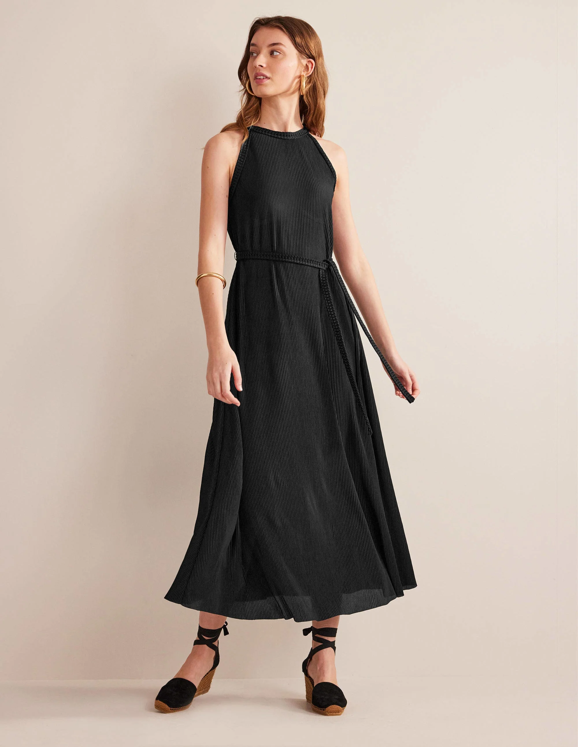 Jersey Plisse Maxi Dress-Black