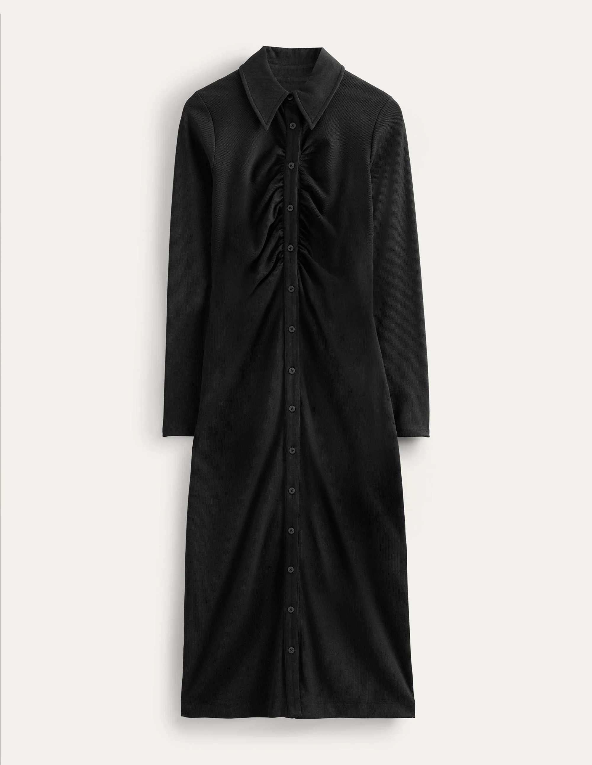 Jersey Ribbed Midi Shirt Dress-Black - Image 5